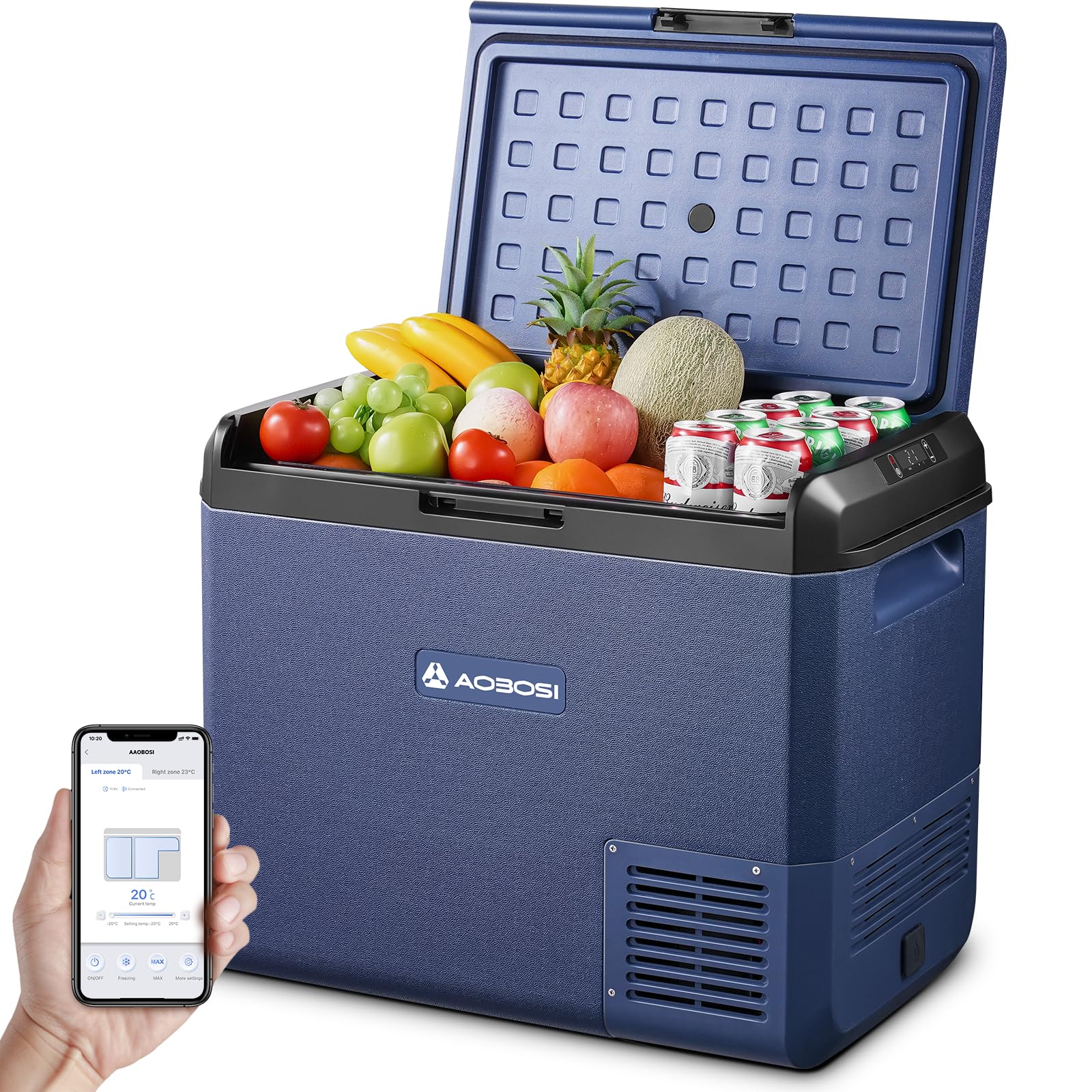 AAOBOSI Compressor Cool Box 60 L： Camping Cool Box Compressor with App Control, IPX4 Waterproof, 12 V/230 V, -20 °C to 20 °C, Electric Cool Box for Car, Truck, Boat, Camping, Fishing  Outdoor