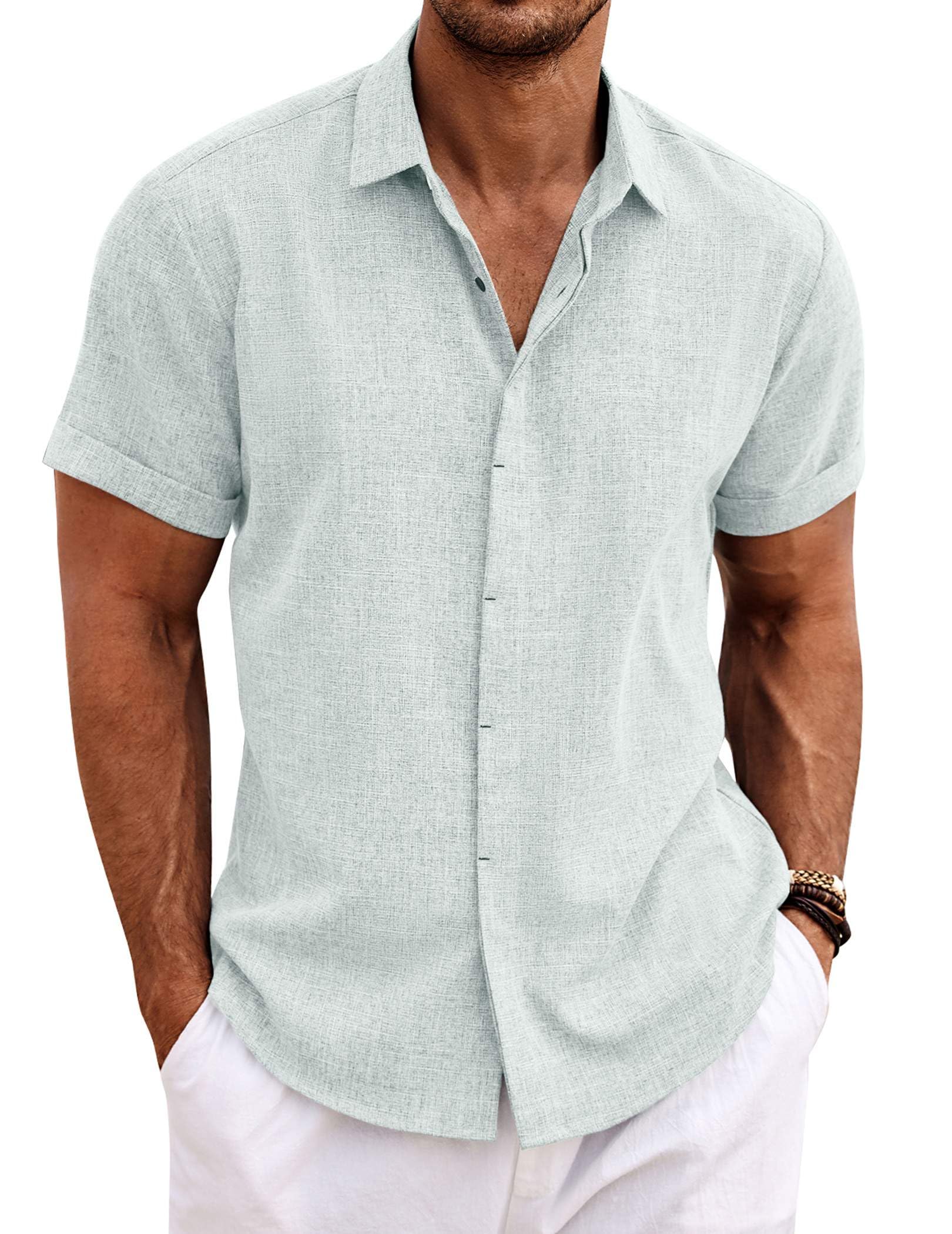 COOFANDY Men's Linen Shirts Short Sleeve Casual Shirts Button Down Shirt for Men Beach Summer Wedding Shirt — view 26
