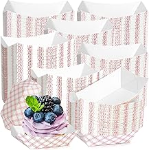 MotBach 300 Pack Checkered 1/4Lb Paper Food Boat Trays Disposable Small Paper Boats Plates Containers, 0.25Lb Mini Kraft Food Serving Boat Tray Bowls for Snack Fries Dessert Popcorn Sauce Taco Nacho