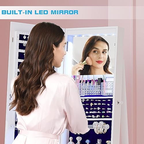 Miniatura 2 de OUTDOOR DOIT Organizador de joyas, armario de joyería, joyero de pie con espejo de cuerpo completo y armario de madera grande con cerradura de