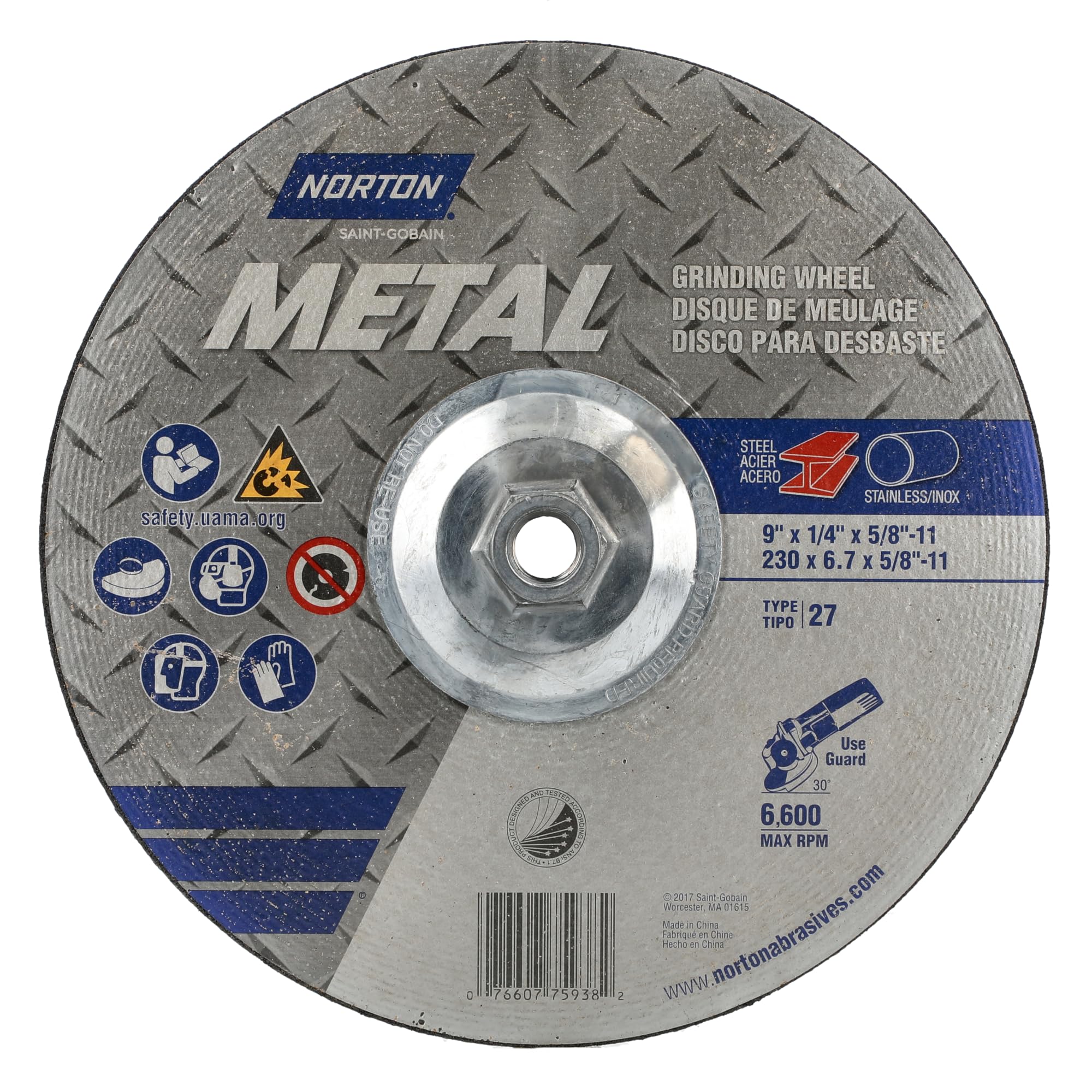 Depressed Center Whl, T27, 9x1/4x5/8-11, AO