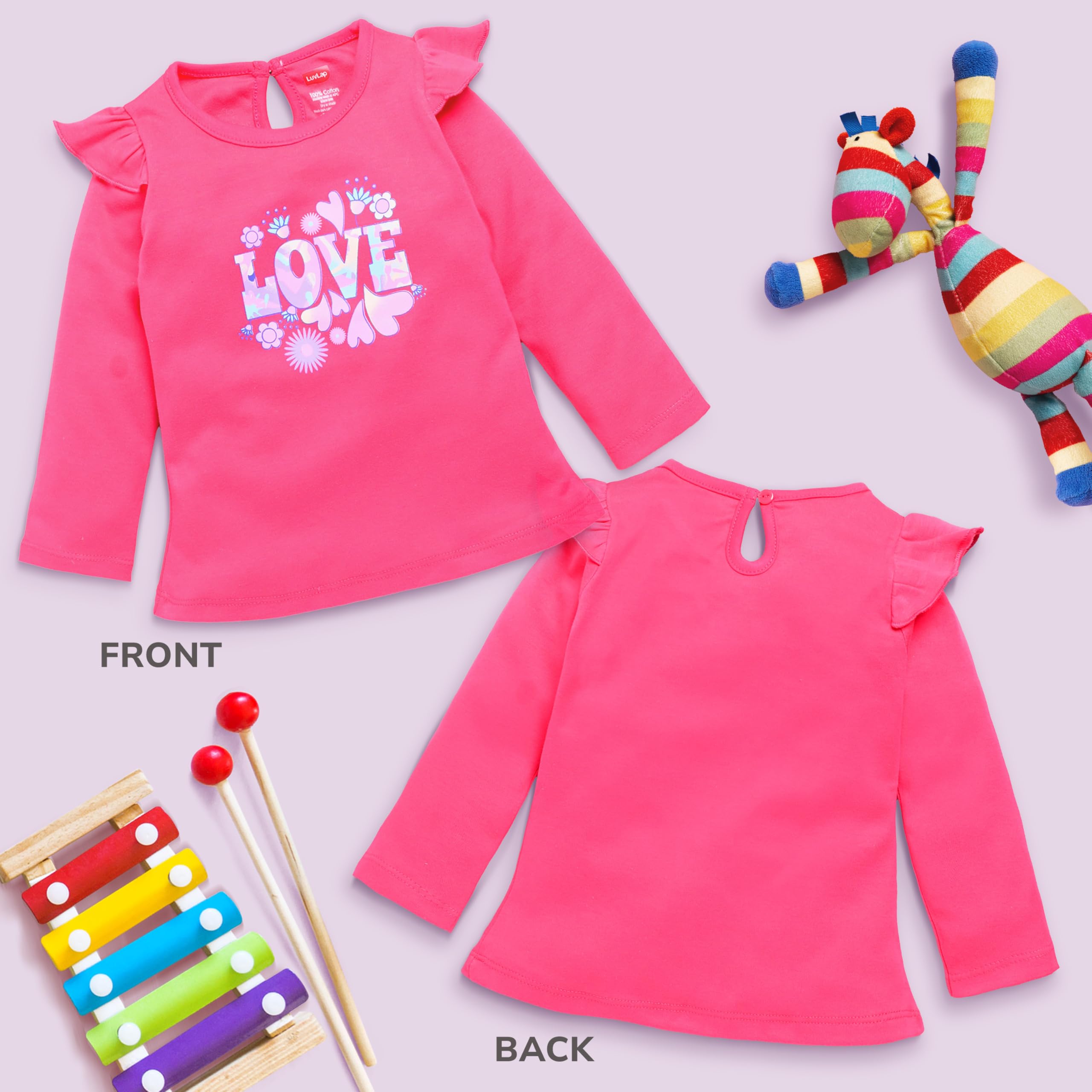 Luvlap Regular Fit F/S Girls Top (LLAMZGR0145_Multicilour 1 6 to 12 Months, Size L) - Image 3 thumbnail
