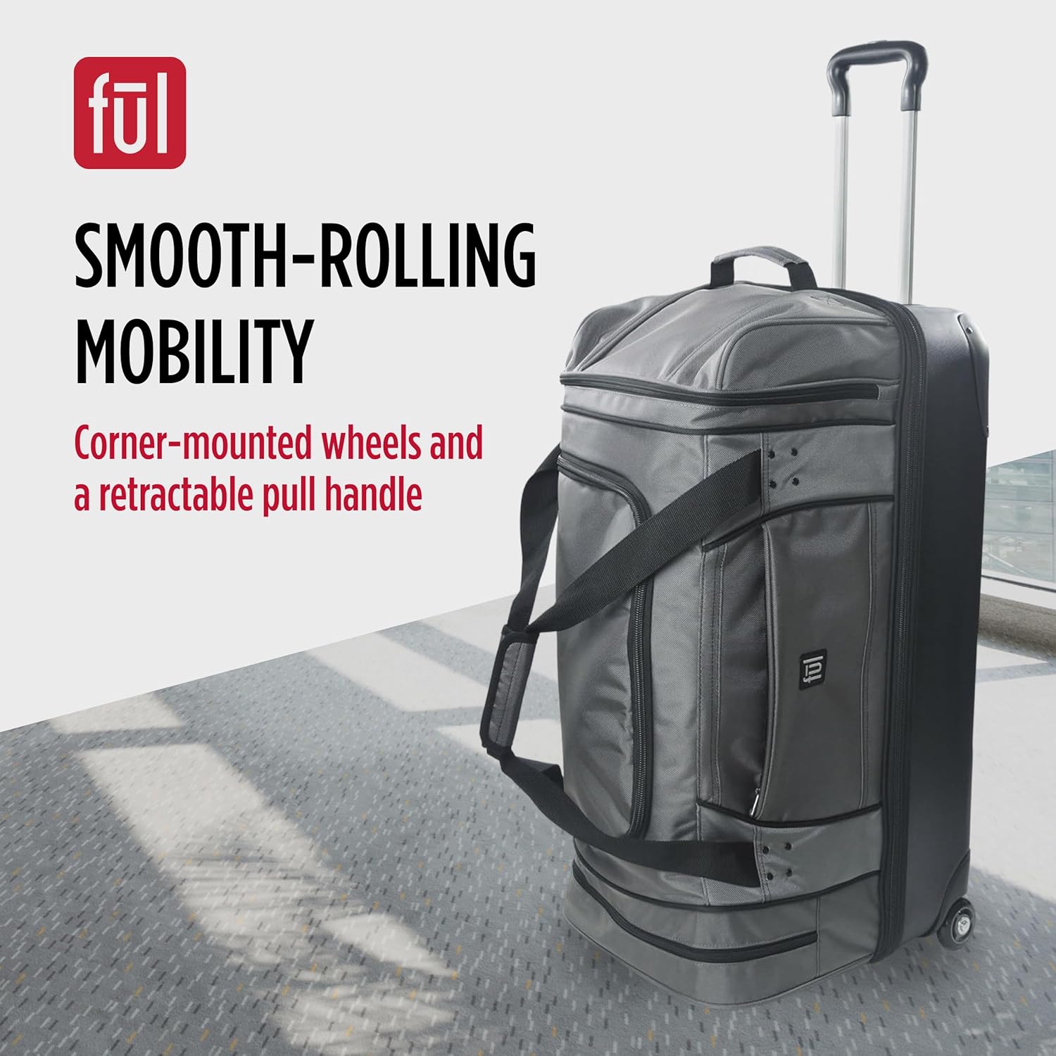 FUL Workhorse rolling duffel packed in car trunk - ful workhorse rolling duffel