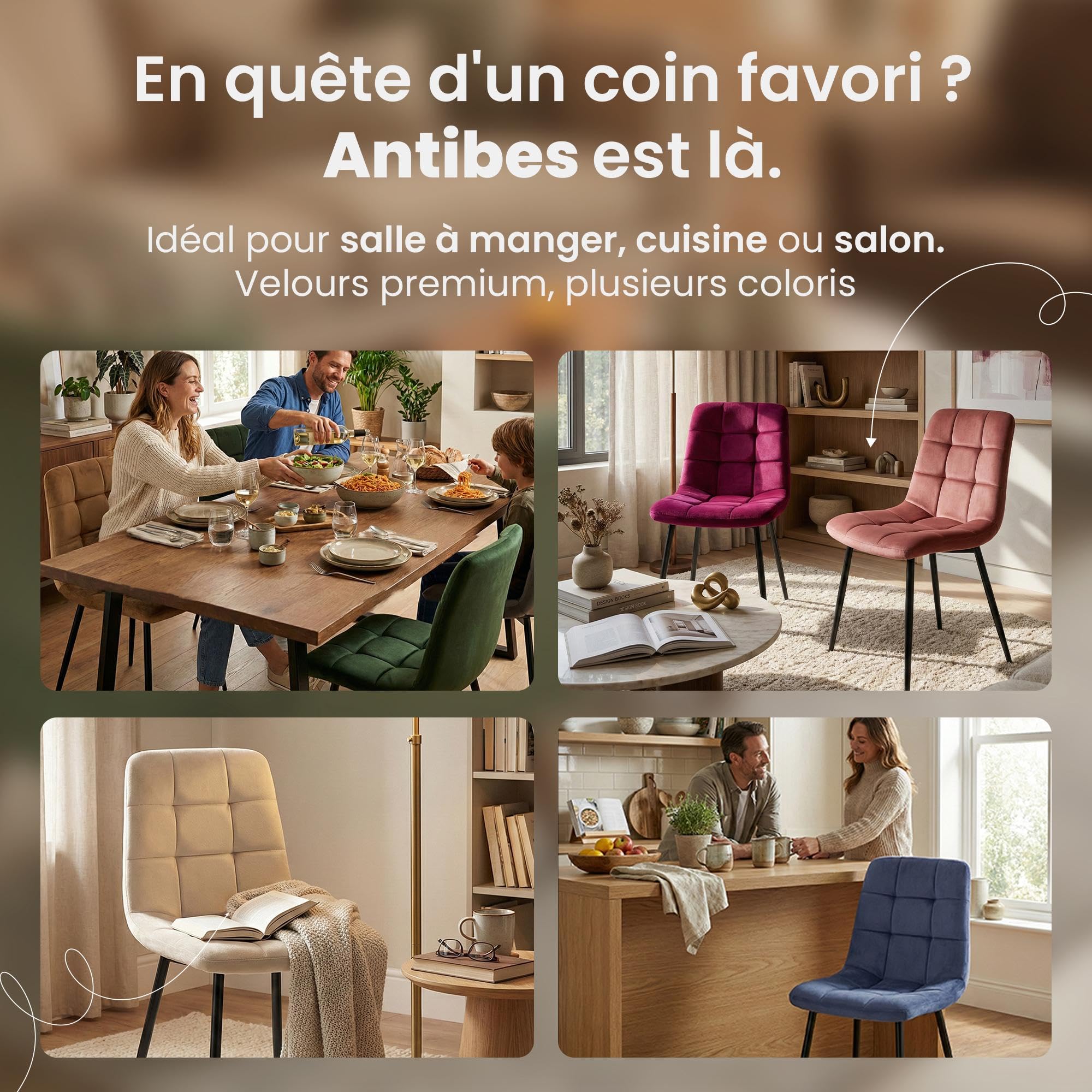CLP Chaise de Salle a Manger rembourree Antibes, Chaise de Cuisine en Velours avec Dossier et Pied Metal Noir, Charge Max 150 kg, Couleur:Jaune