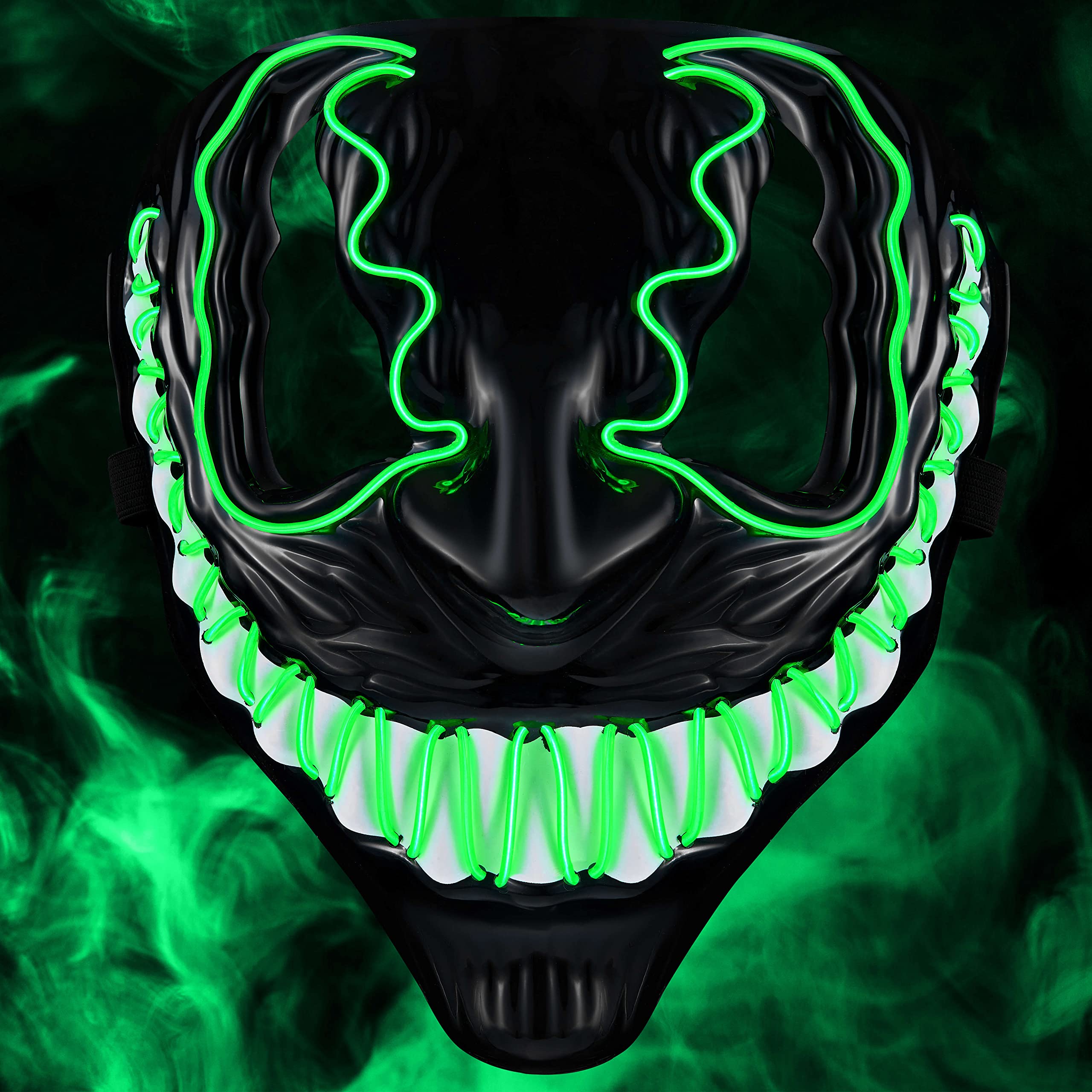 Balinco LED Venom Mask with 3 light modes - perfect for Techno DJ | Halloween | Cosplay | Carnival | Scary Mask | Neon Mask | as an addition to a horror costume (Green)