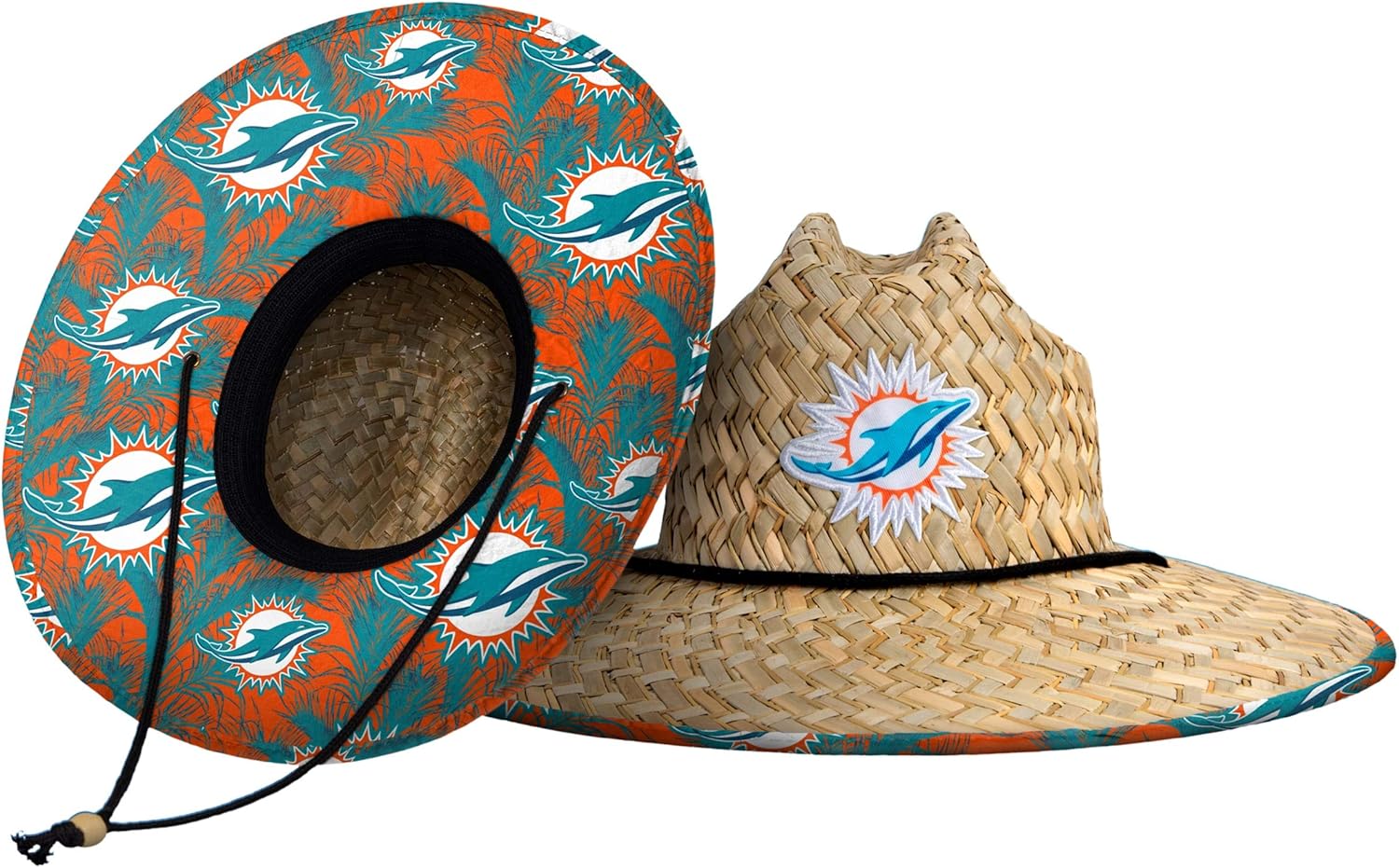 foco Men's NFL Team Logo Floral Lifeguard Beach Straw Sun Hat Miami Dolphins One Size Team Logo