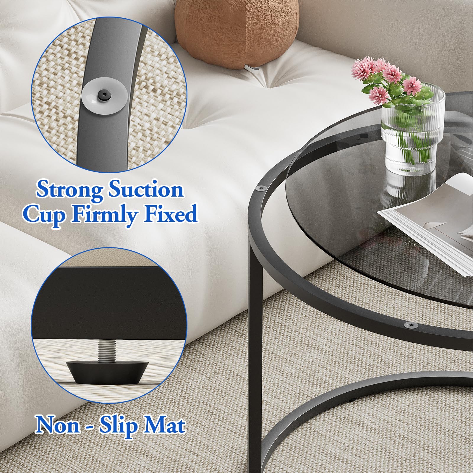 【Quiet Space】TABLE "JASMINE" Amazon.com: aboxoo Nesting Coffee Table Grey Glass Table Set of 2