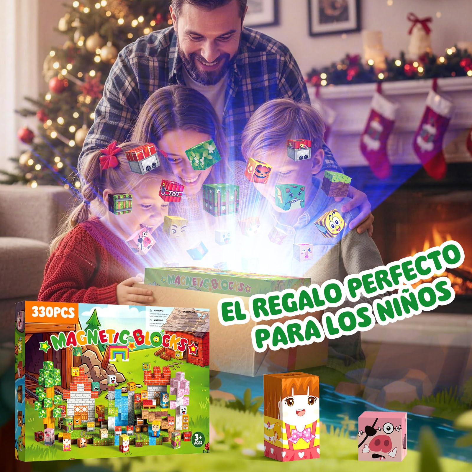 Bloques Magneticos Construccion Niños 330 Piezas 2CM 3+ Magneticas, Juego Magnetic Blocks Tiles Construcción, Juguetes Montessori para Niños 4 5 6 7 8 9 10 11 12 Regalos de Cumpleaños para Niñas