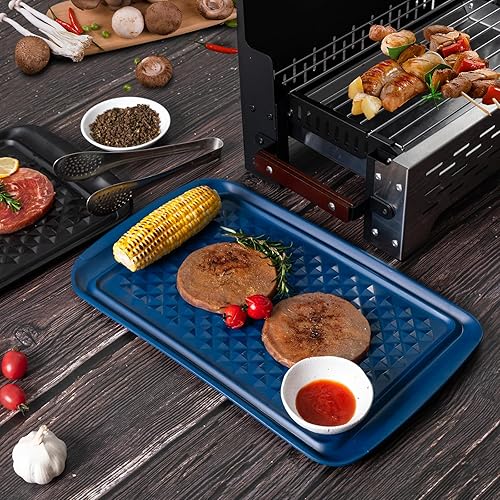 Miniatura 4 de Juego de 2 bandejas rectangulares de melamina con asa para fiestas al aire libre y barbacoas, bandeja de alimentos apta para lavavajillas, 17 x 10.5