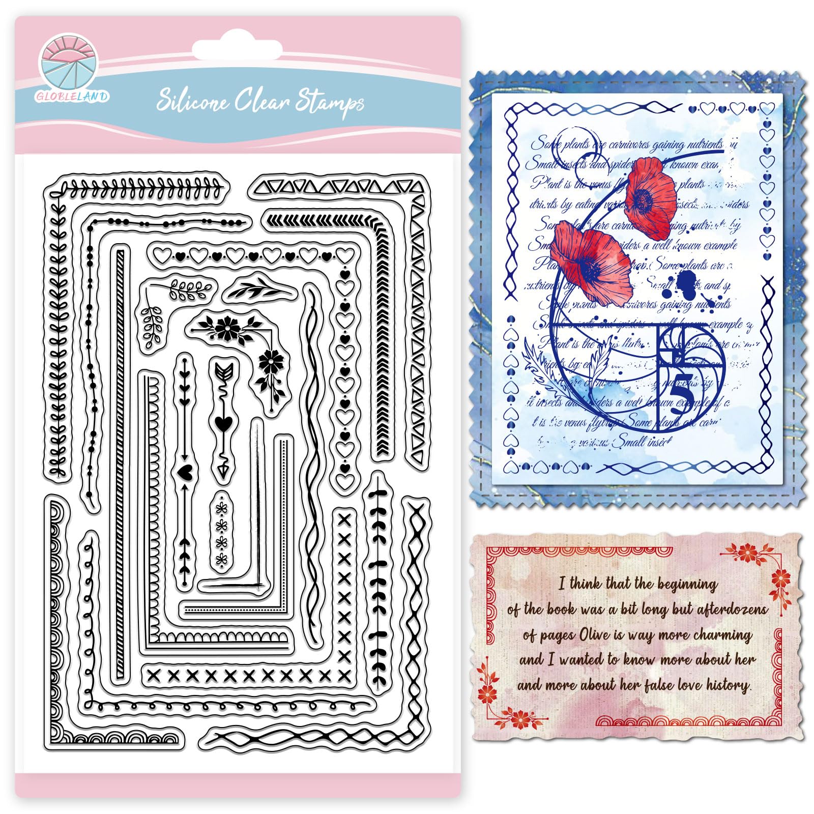 Timbro Trasparente per Scrapbooking con Angoli a Cuore e Bordo Pizzo in Silicone GLOBLELAND