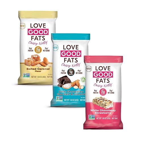 Love Good Fats Keto - Barras de bocadillos de proteínas  Paquete variado de frutos secos masticables  046oz de grasas buenas 018 oz de proteína 018