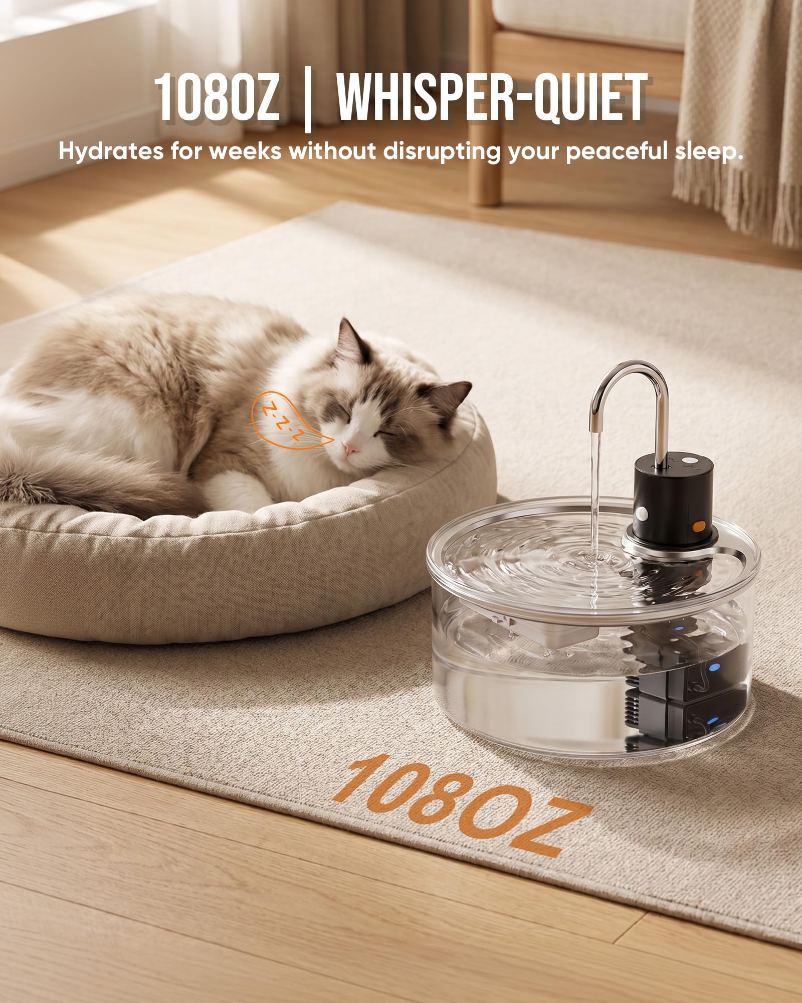 Fuente de agua inalámbrica para gatos – 3,2 L, fuente automática para gatos, funciona con pilas, dispensador de agua recargable para gatos, cachorros, múltiples mascotas