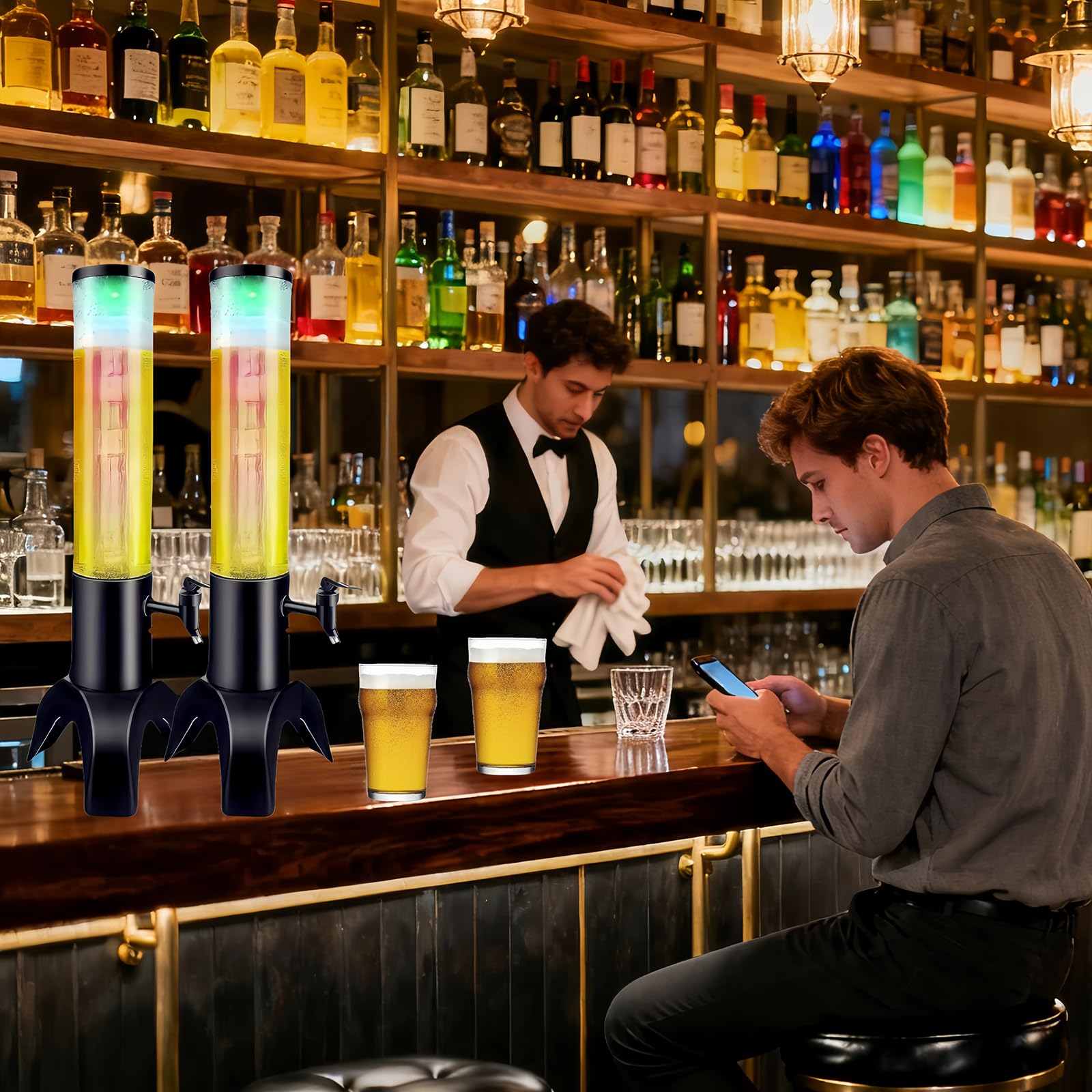 1,5 l Mimosenturmspender, 1,5 l Getränketurm, Tisch-Bierspender mit Eisröhre, für Bars, Bars, Partys, Restaurants (1 Packung)