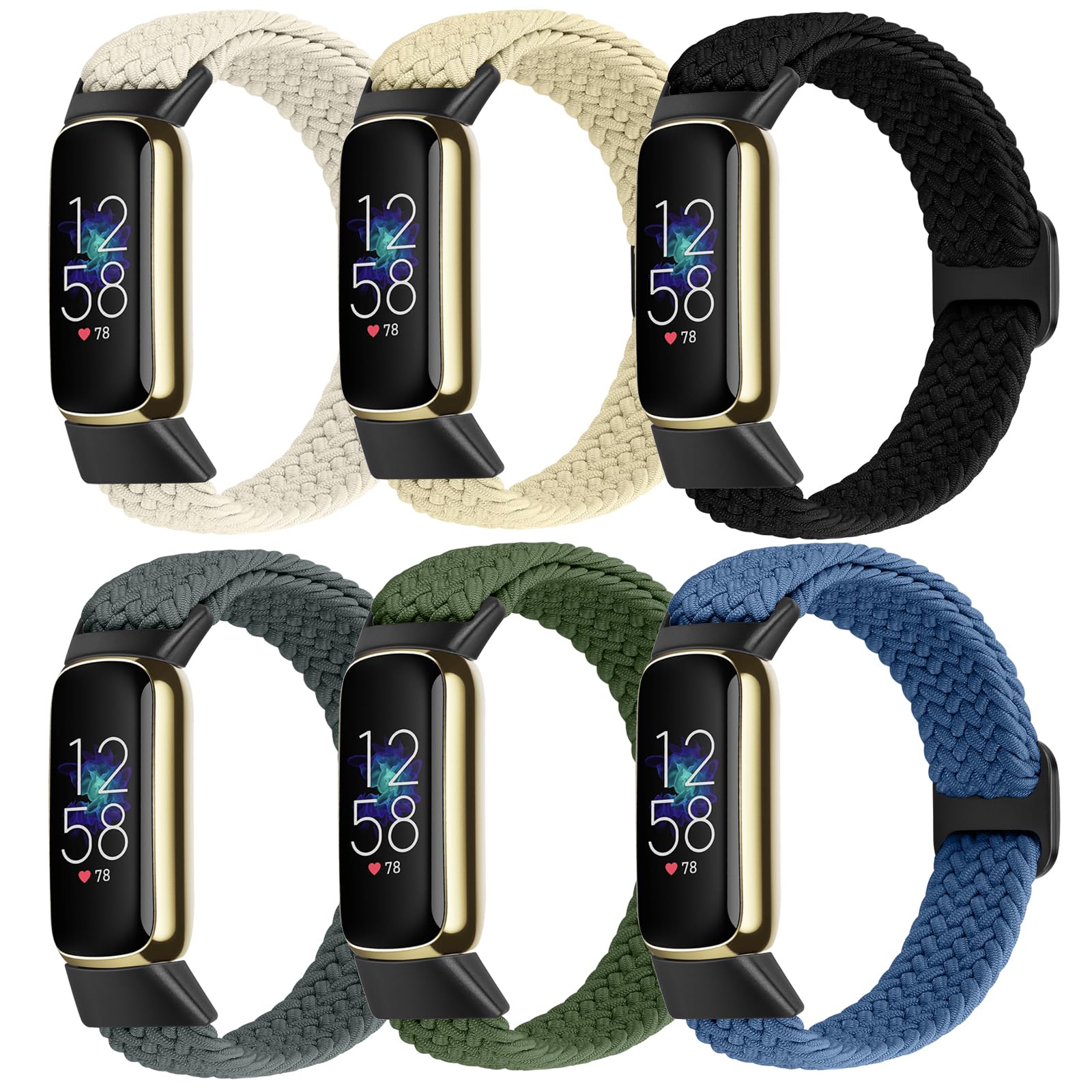 6 Packs Stretchy Loop Bands Compatible With Fitbit Luxe, Adjustable Nylon Braided Fitbit Luxe Straps for Women Men