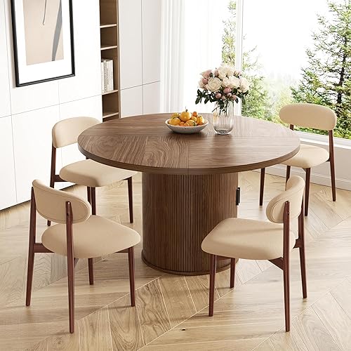 Miniatura 6 de Juego de 4 sillas de comedor de madera, modernas sillas de comedor con respaldo curvo, sillas tapizadas de tela para cocina, comedor con patas