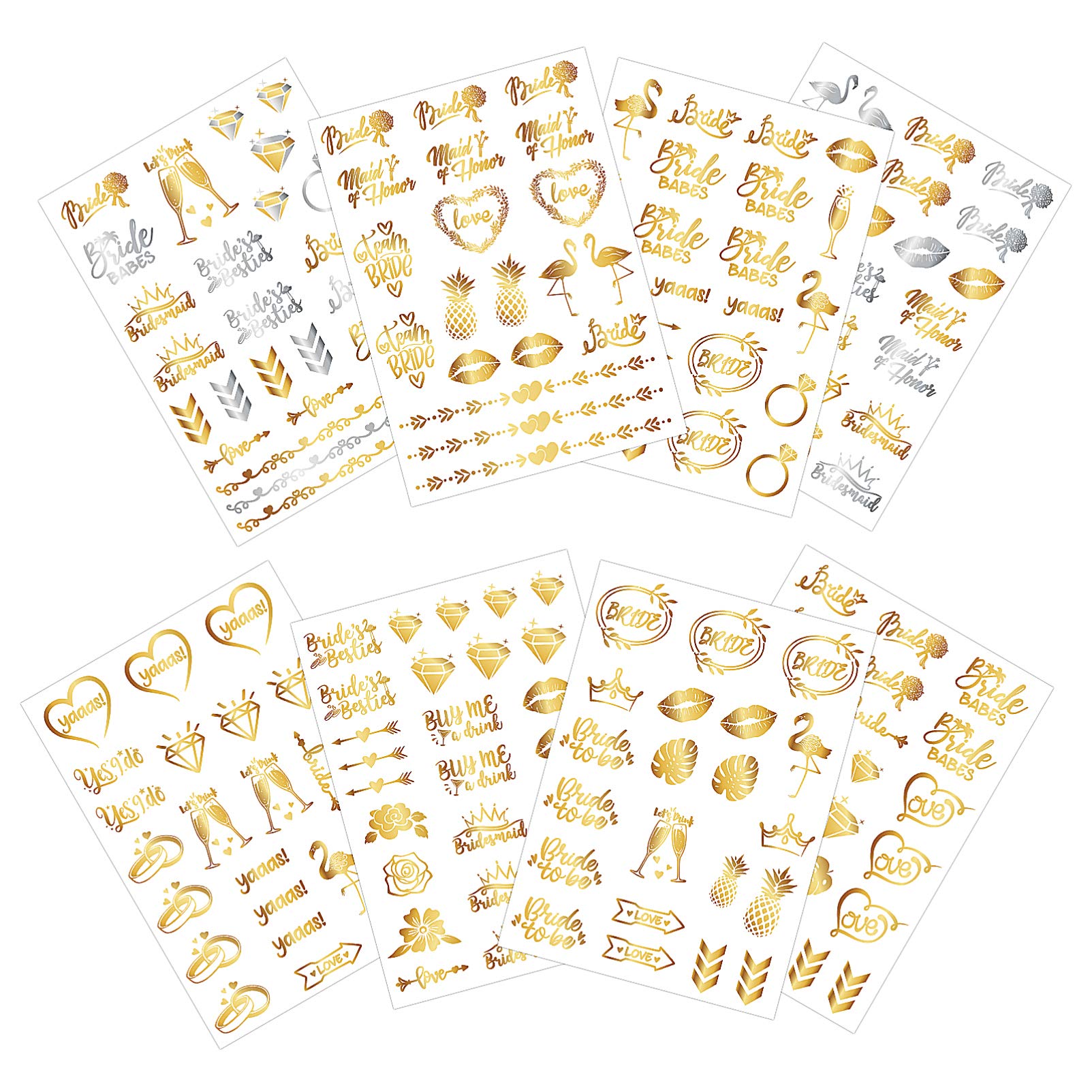 OSALADI 8 Hojas de Tatuajes Temporales de Boda Tatuajes Temporales de Oro Rosa Tatuajes Bronceadores de Tatuajes de Tatuaje para Novias Como se muestra