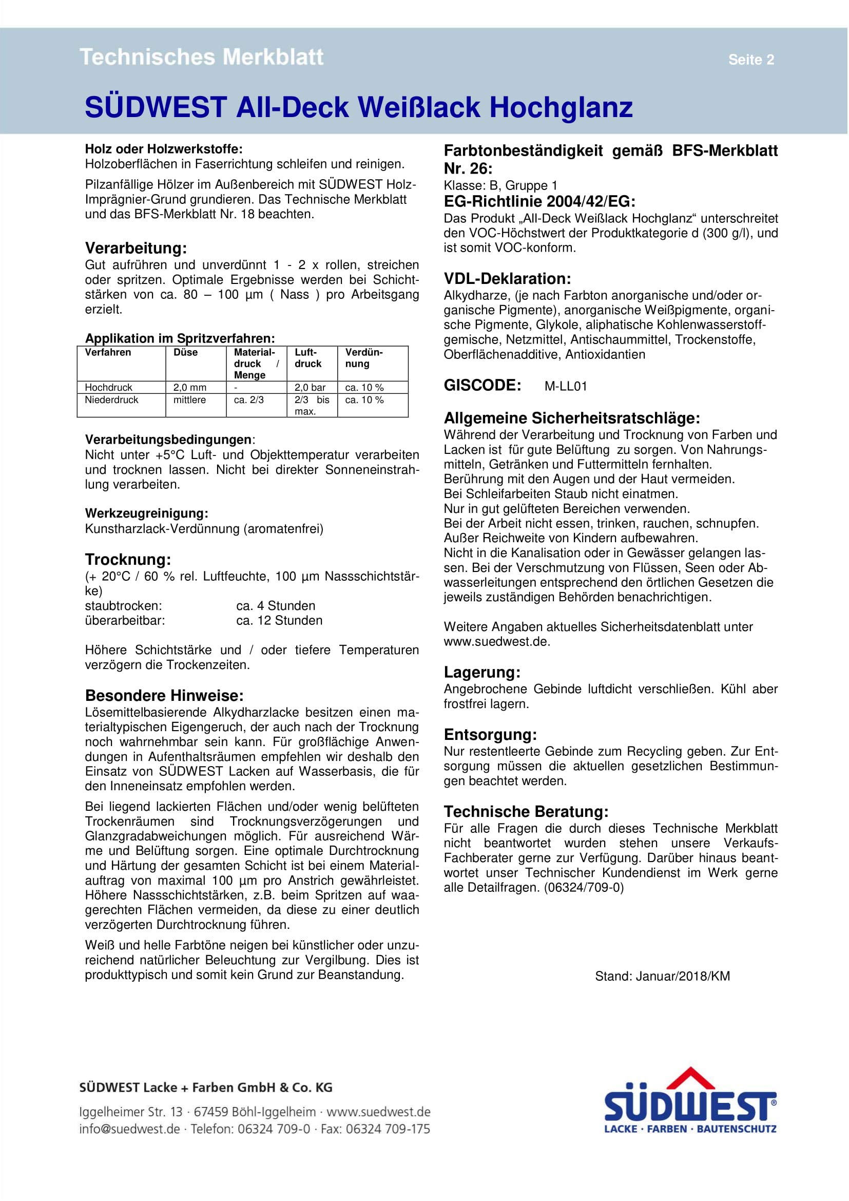 Südwest All-Deck Weißlack 2,5 Liter Hochglanz