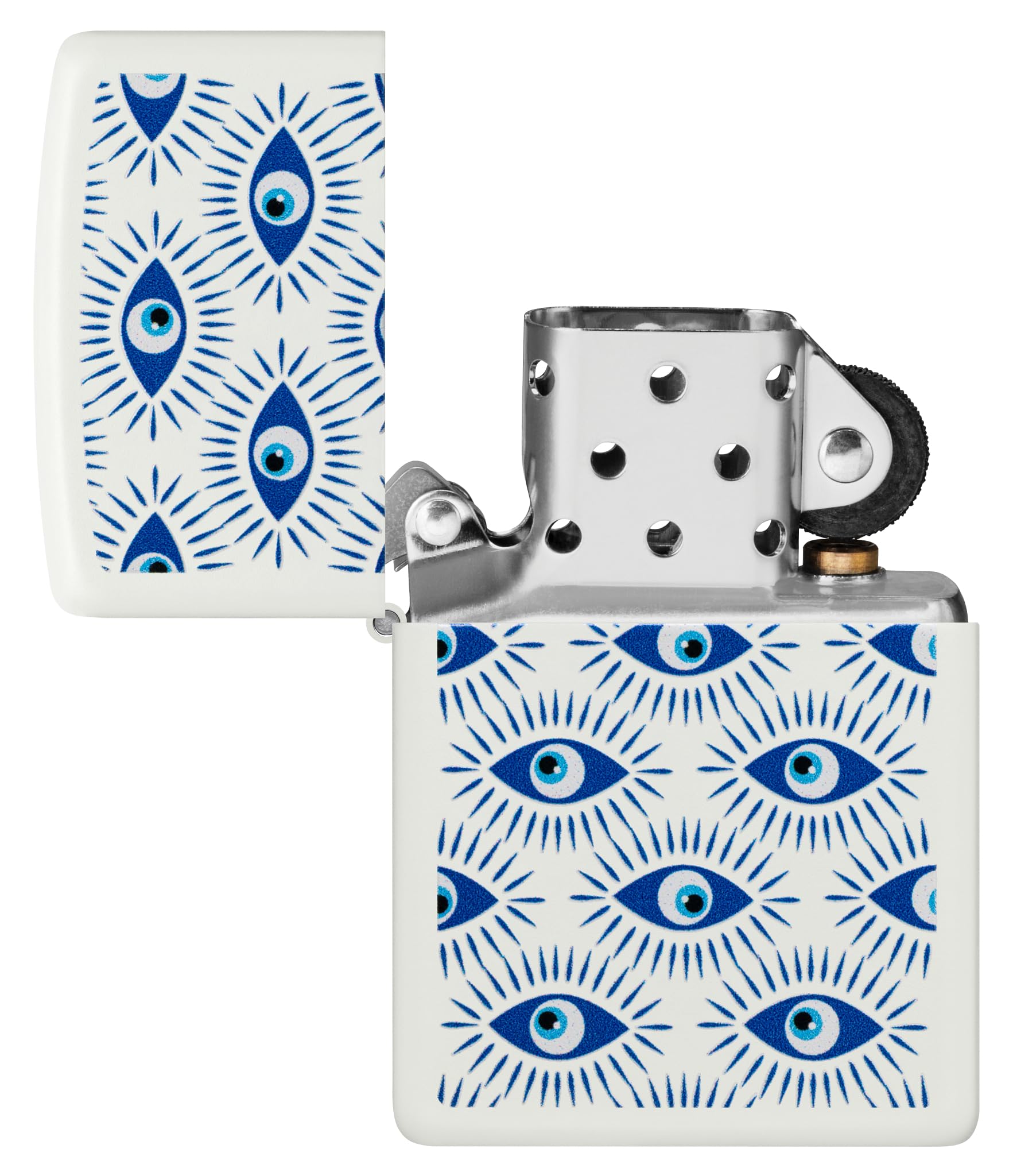 Zippo Accendino da tempesta – Evil Eye, White Matte, Color Image – Ricaricabile – Riutilizzabile – Design antivento – Confezione regalo – Made in USA
