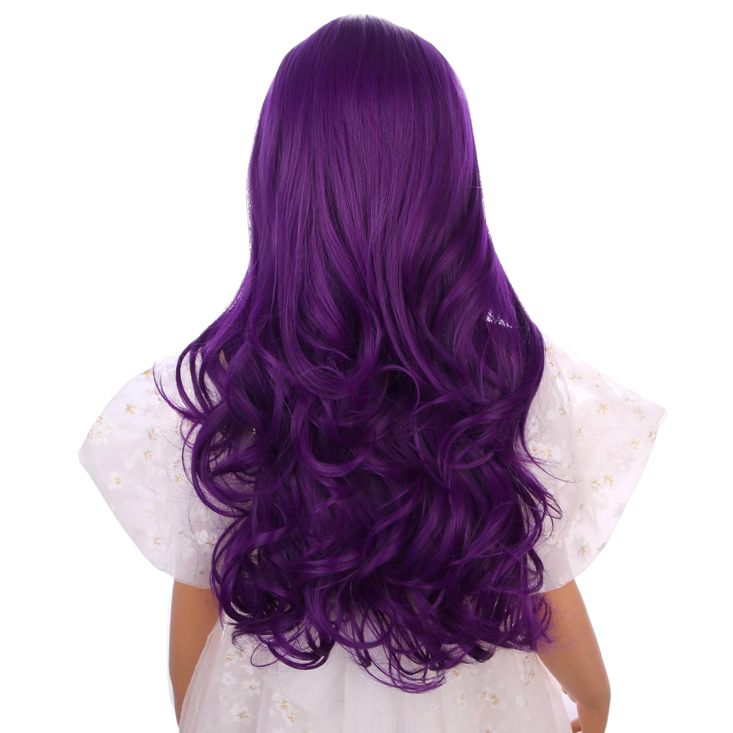 Child Deep Purple Wig Kids Long Grape Purple Middle Part Wig Child Wavy Curly Wigs Heat Resistant Synthetic Wigs with Cap