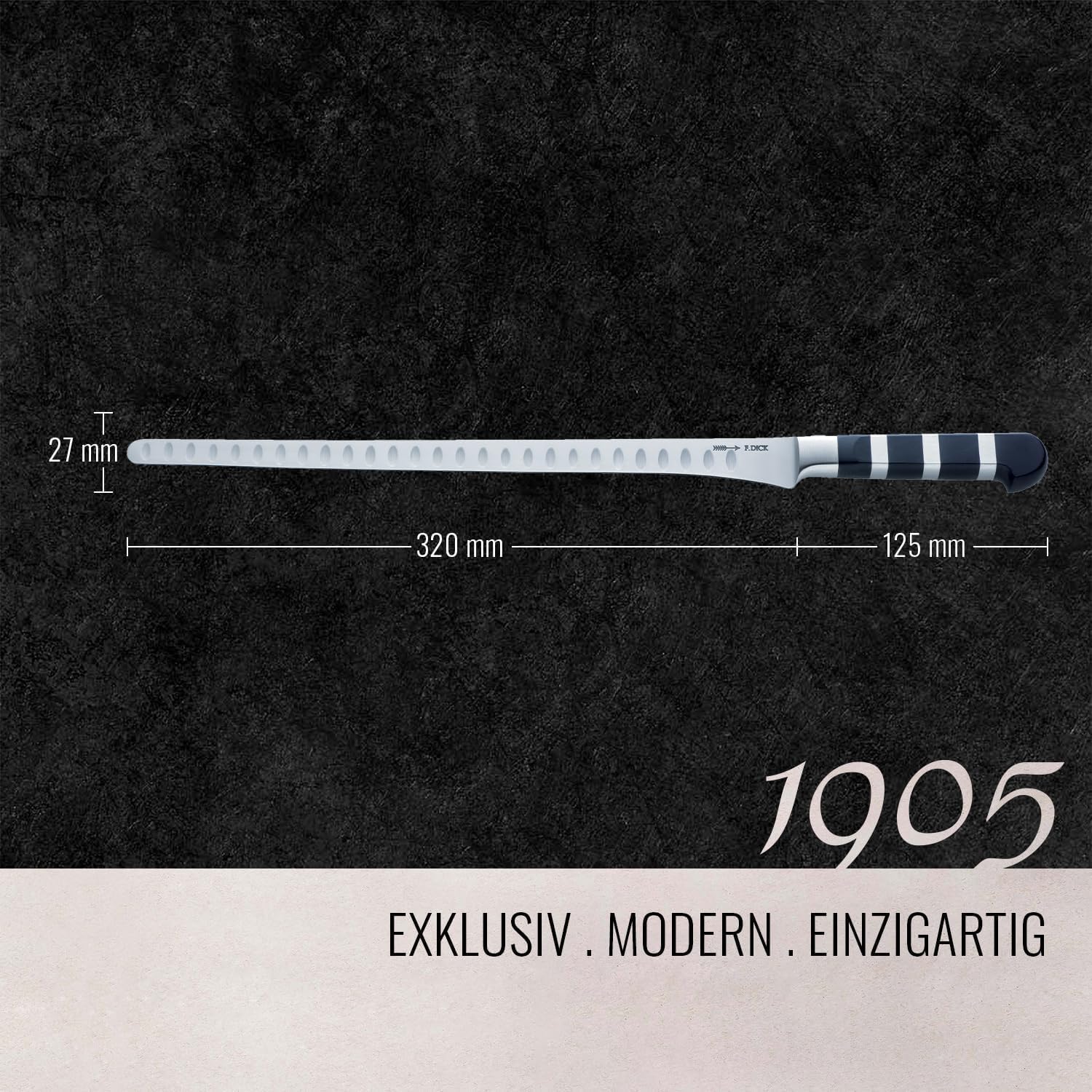 F. Dick Lachsmesser, 1905 (Messer mit Klinge 32 cm, X50CrMoV15 Stahl, nichtrostend, 56° HRC) 81950322K