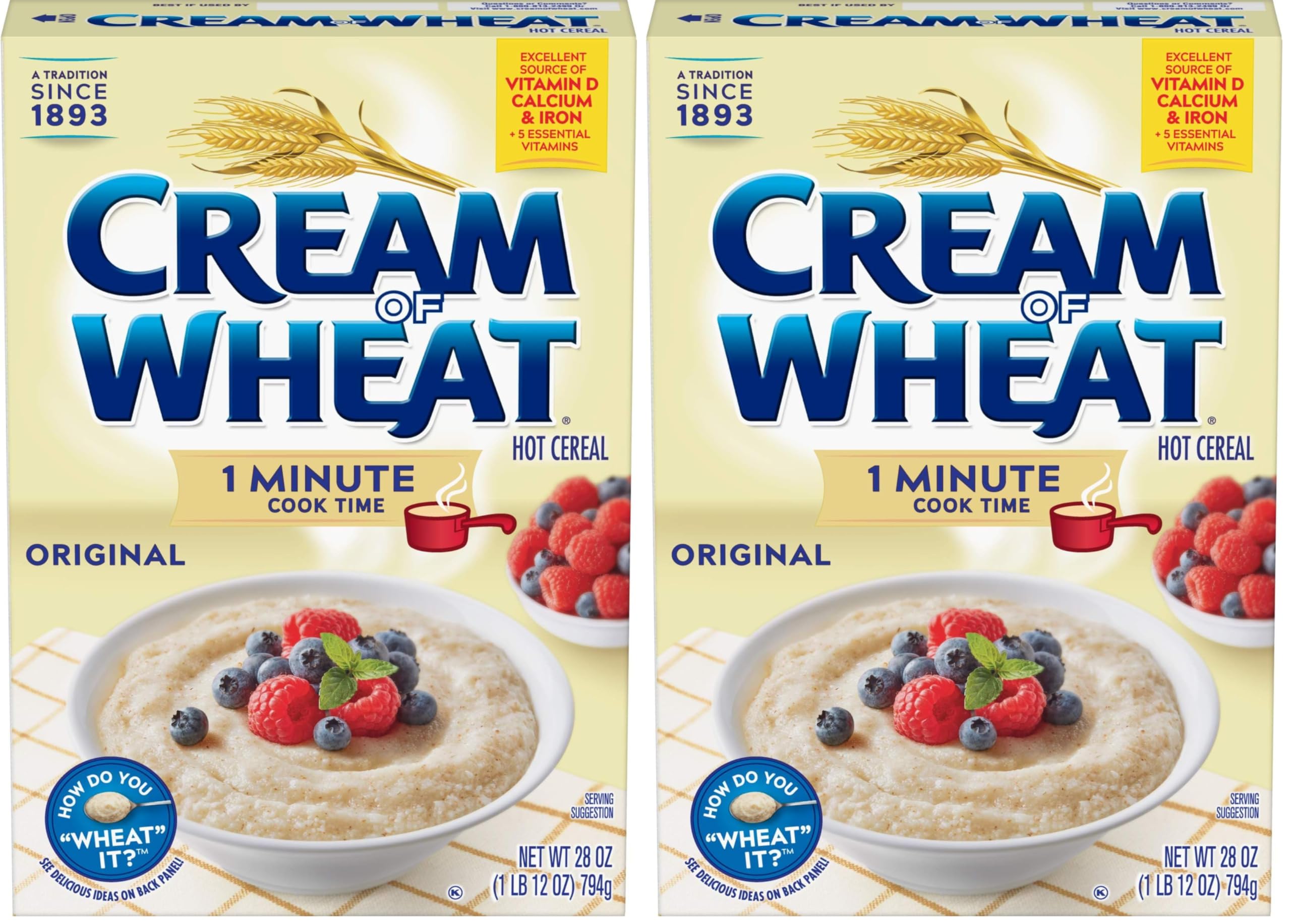 Cream of Wheat Original Stove Top Hot Cereal, 1 Minute Cook Time, 28 Ounce (Pack of 2)