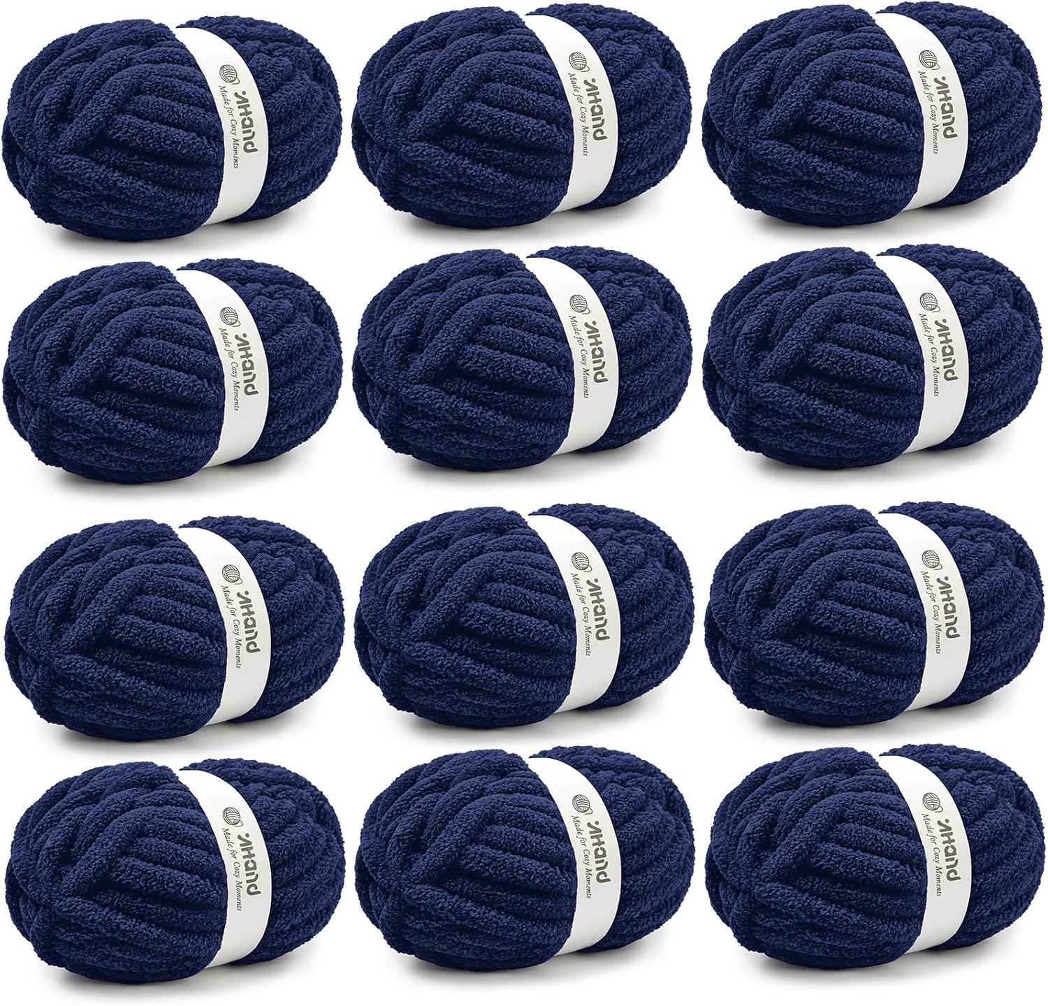 Inhand Chunky Chenille Yarn for Hand Knitting,Thick Bulky Blanket Yarn for Crocheting,Soft Fluffy Yarn for Crochet Birthday Gifts for Men/Women/Beginners,12 Pack (29.5Yds/8.4oz Each),Deep Navy