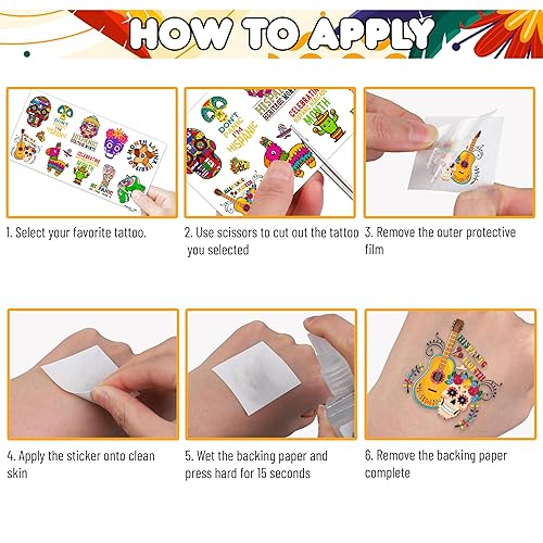 Miniatura 5 de Tatuajes temporales del Mes de la Herencia Hispana, decoraciones de fiesta de cumpleaños, suministros de decoración de recuerdos, 87 calcomanías de