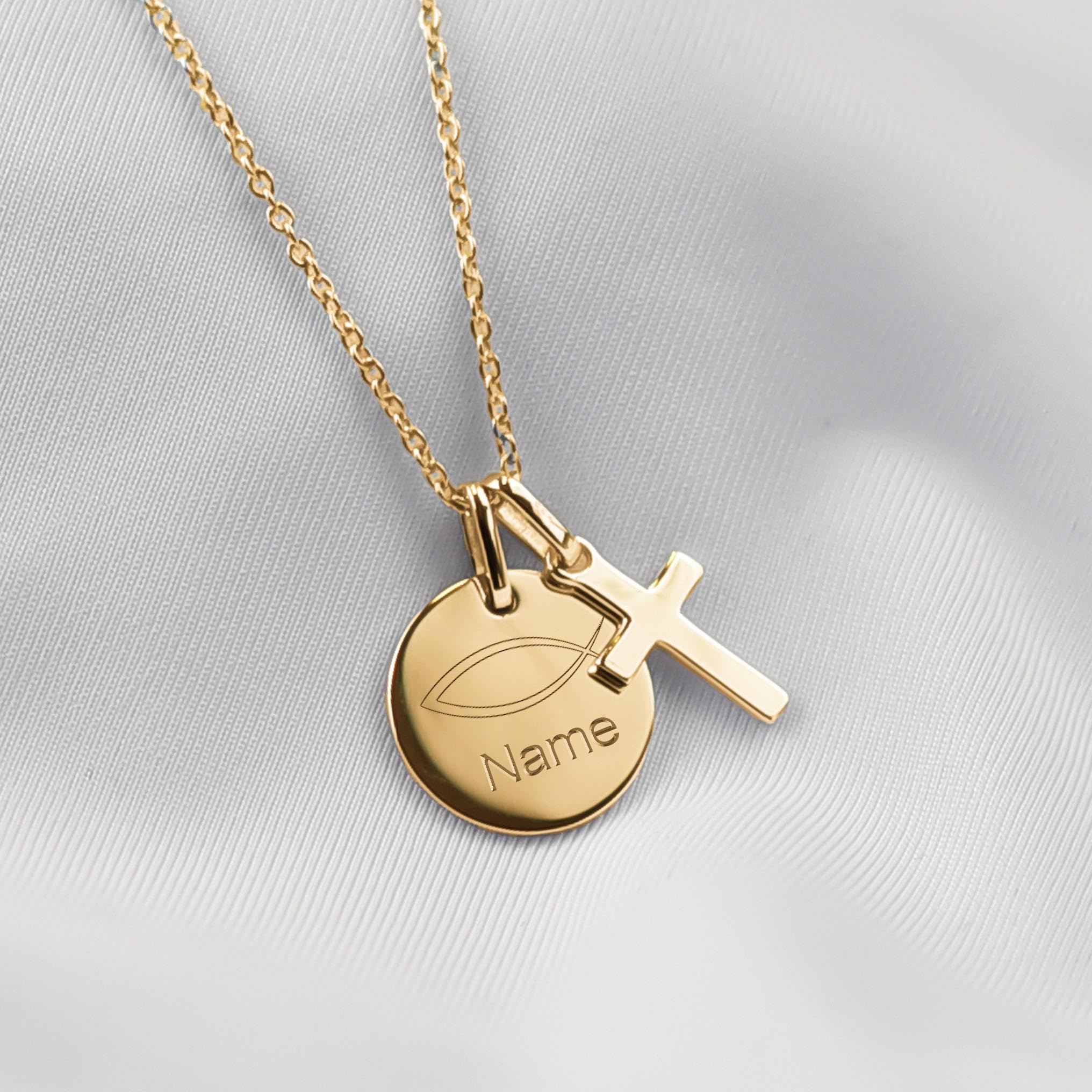 Amoonìc Taufkette mit Kreuz | Personalisierte Kette für Mädchen Jungen Baby Kinder mit Gravur Namen | Geschenk zur Taufe und Kommunion Taufgeschenk Patenkind | Kinderkette Namenskette.