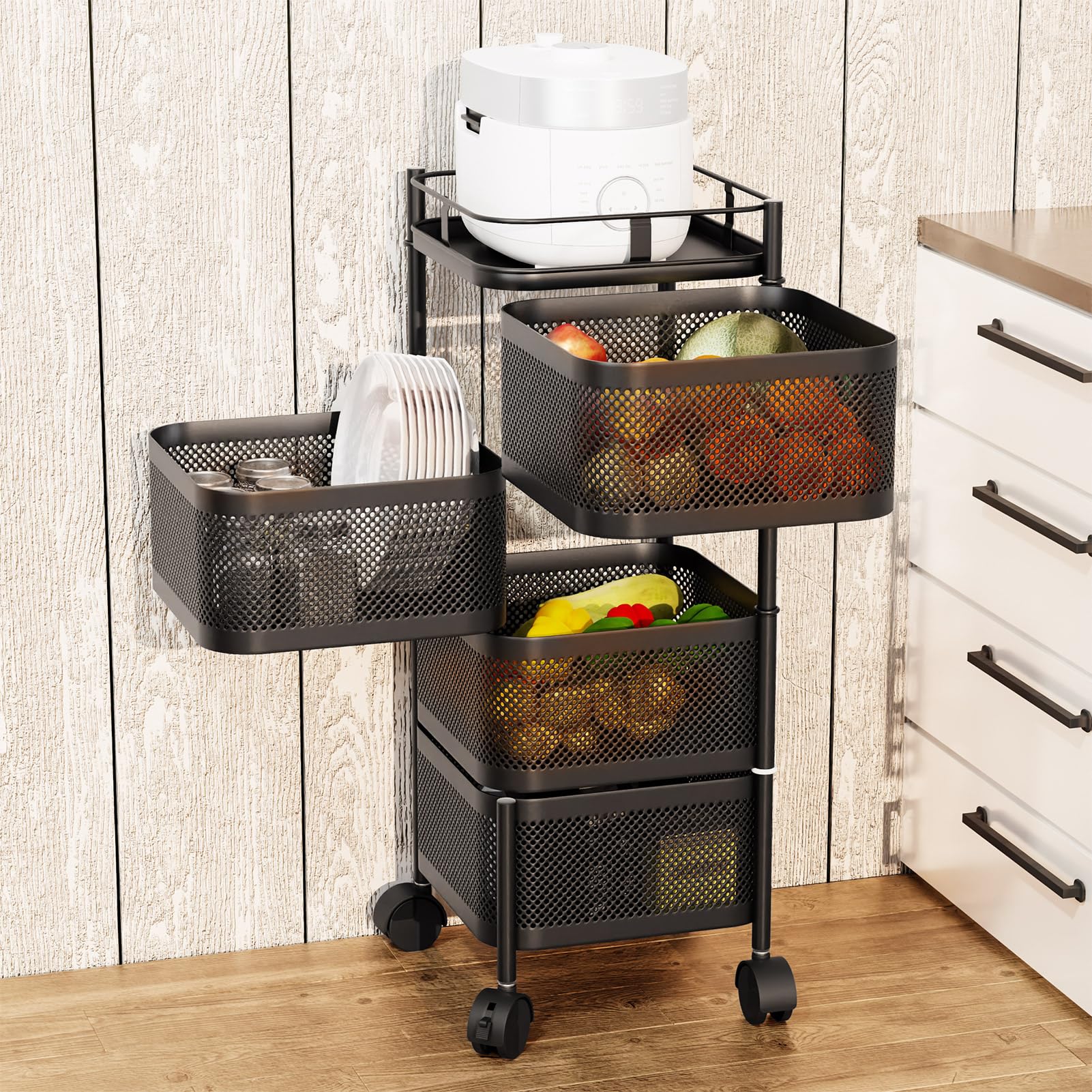 Nasitip 5-Tier Slim Storage Trolley On Wheels, Plastic Slide Out Rolling Utility Cart With Handle,White - View #10