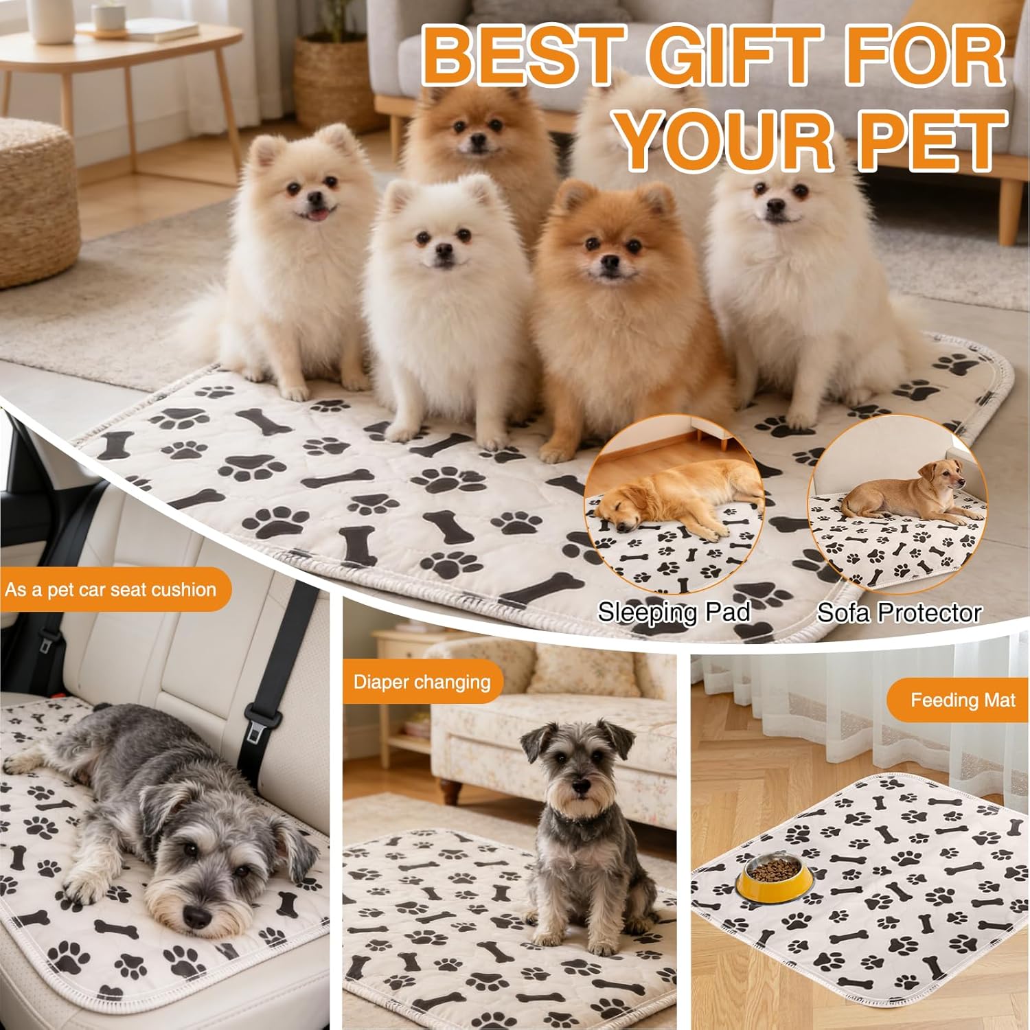 Puppy Pads with Pheromones, Washable Puppy Pee Pads for Dogs & Cats -Leak & Odor Proof, Non-Slip Base Training Pads for Home & Travel, Easy to Clean & Reusable (Large: 31.5" × 35.4")