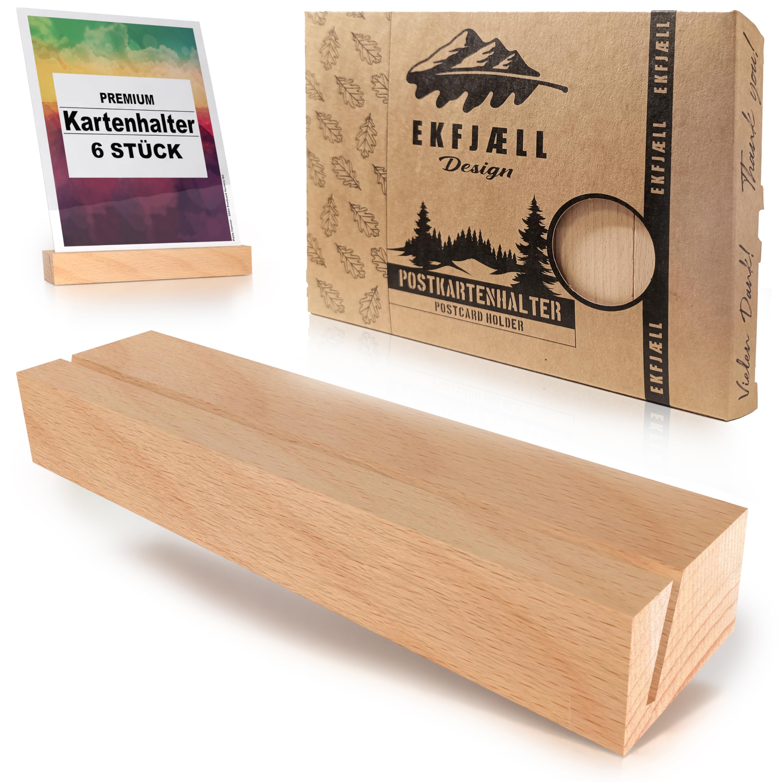 Ekfjaell Brown Wooden Card Holder 15 X 3 X 2 Cm With Bevelled Slot Made Of Beech Wood (Set Of 6), Extra Heavy And Stable - As Photo Holder, Postcard Stand, Menu Card Holder, Wooden Place Card Holder