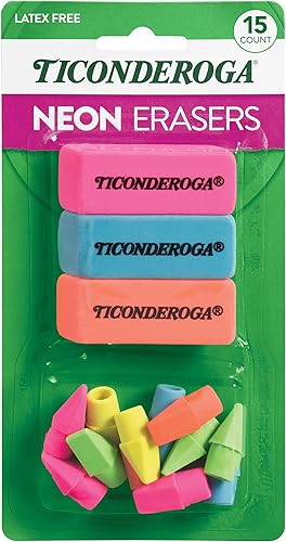 Dixon Ticonderoga - Juego combinado de borradores para oficina y escuela, 15 borradores, multicolor (38931)