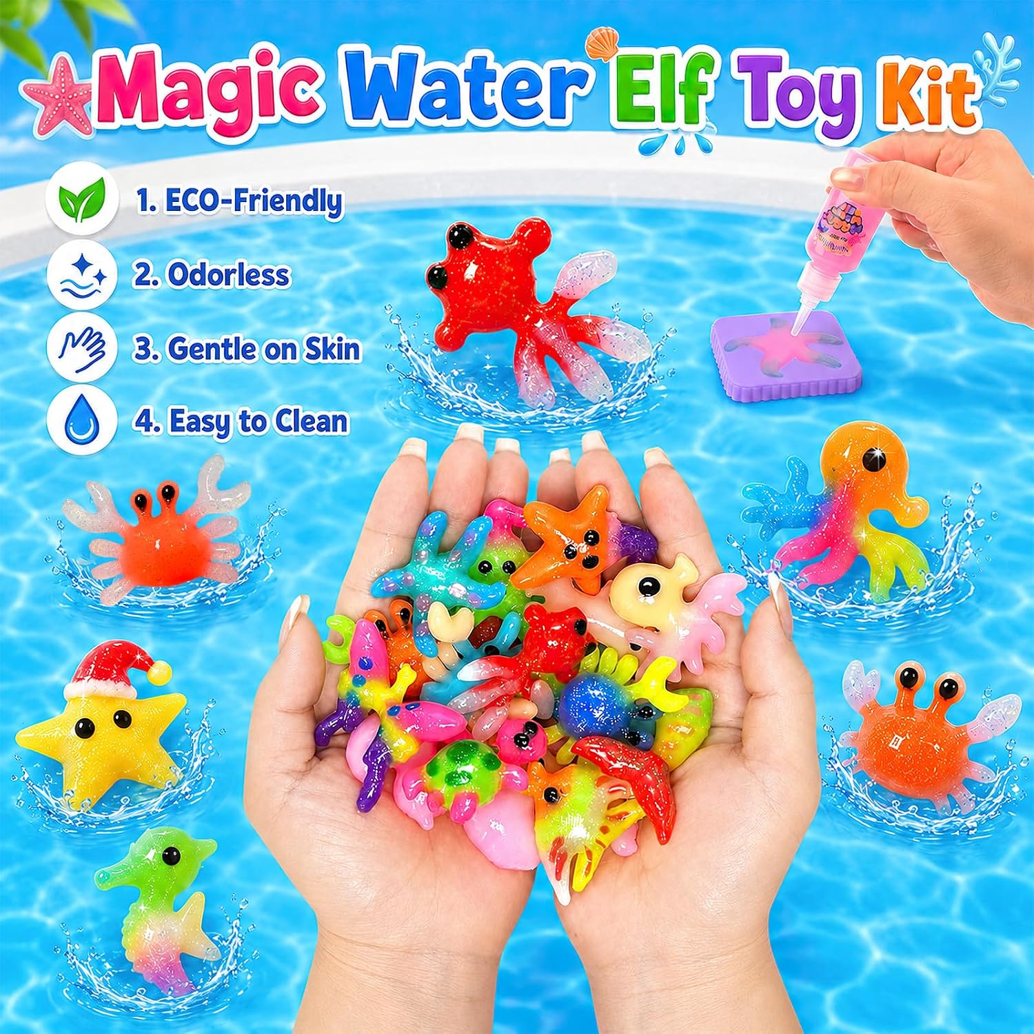 NiuSphere Magic Water Elf Toy Kit, 30 Gels & 20 Molds, Squishy Maker Set | Aqua Fairy Gel Kit, Make Your Own Squishy Water Pets, DIY Sensory Craft Kit, Party Favors & Birthday Gifts for Kids Ages 3+