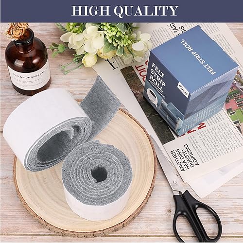 Miniatura 6 de Pllieay Paquete de 2 rollos de tiras de fieltro autoadhesivas de servicio pesado, almohadillas de fieltro para muebles, cintas de fieltro para pisos