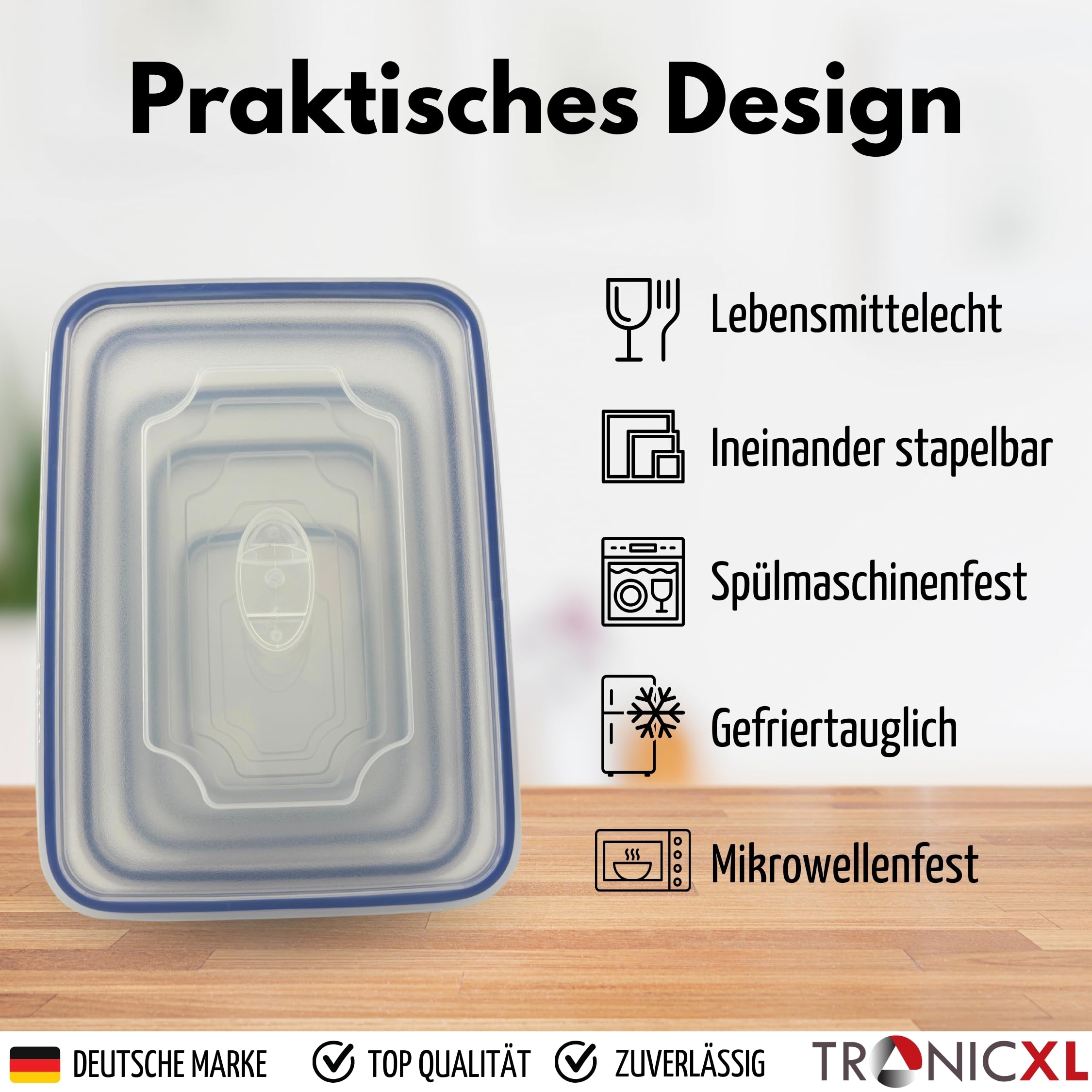 TronicXL 30-częściowy zestaw pojemników na żywność, 15 pojemników z 15 pokrywkami, pojemnik utrzymujący żywność, system zatrzaskowy, tworzywo sztuczne, nadają się do mycia w zmywarce, zamrażarki, nie