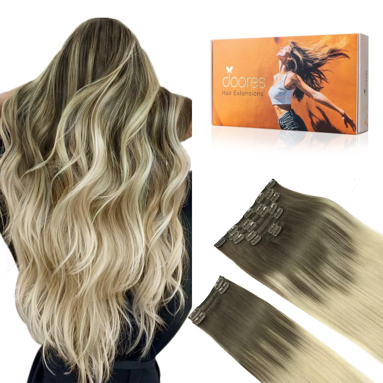 Amazon.com : DOORES Clip in Hair Extensions, Real Human Hair  display picture 3