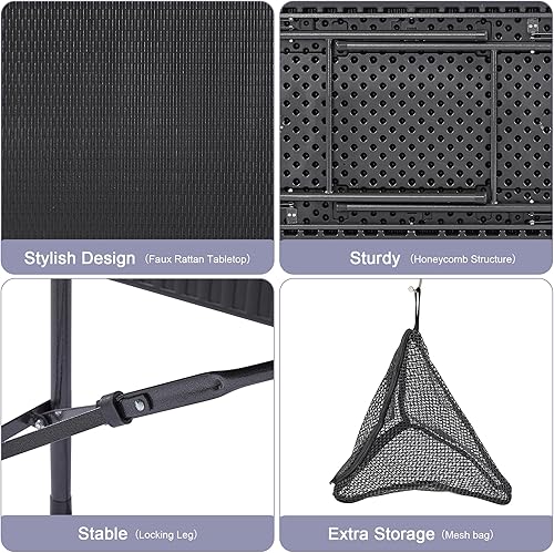 Miniatura 3 de VECELO Juego de comedor para 4, mesa plegable de ratán sintético con 2 bancos para cocinarincón de desayunosala de estar, sin montaje, 3 piezas,