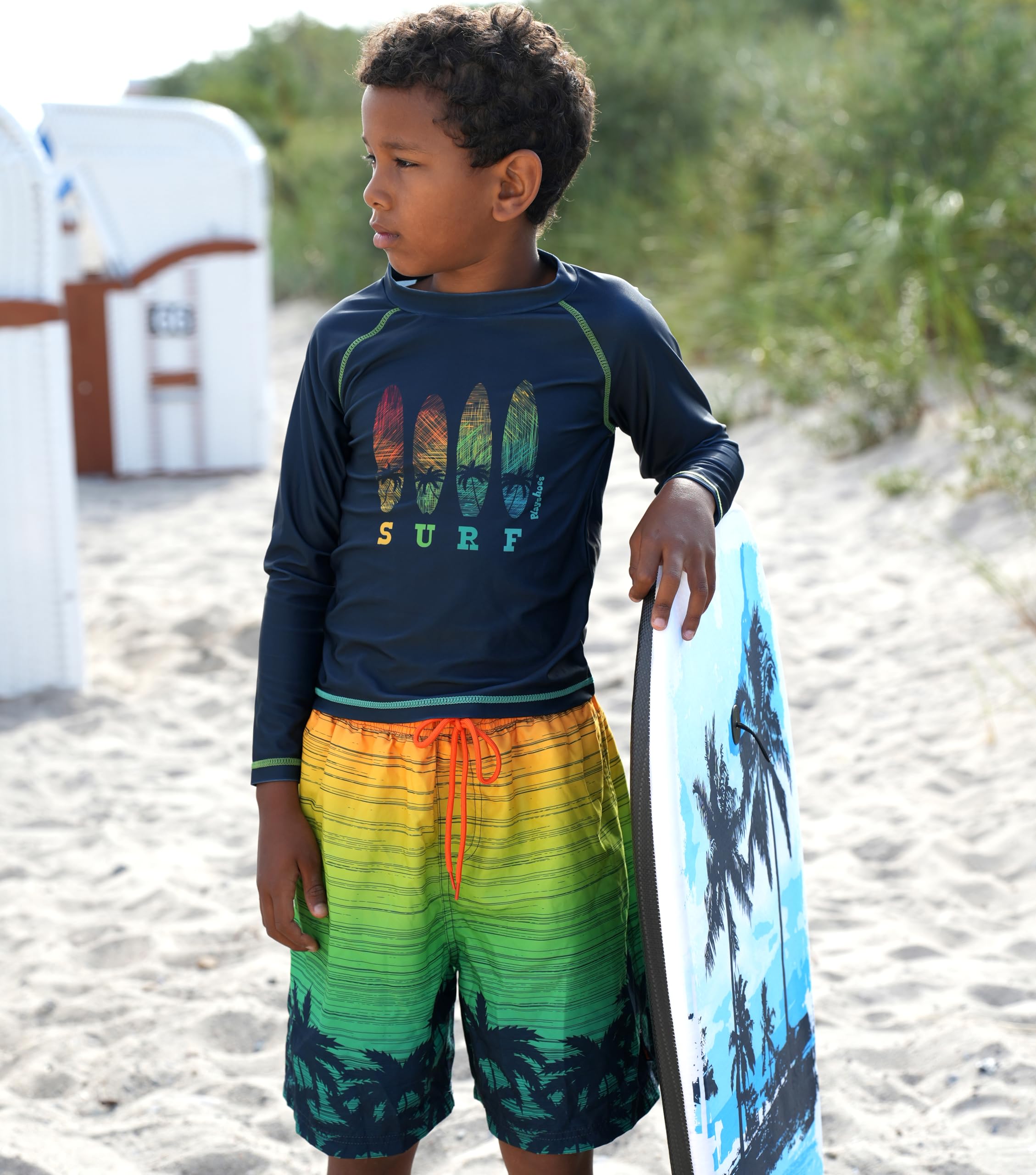 Playshoes Unisex Kinder Schwimmshirt Badehose + Hut Rash-Guard-Set
