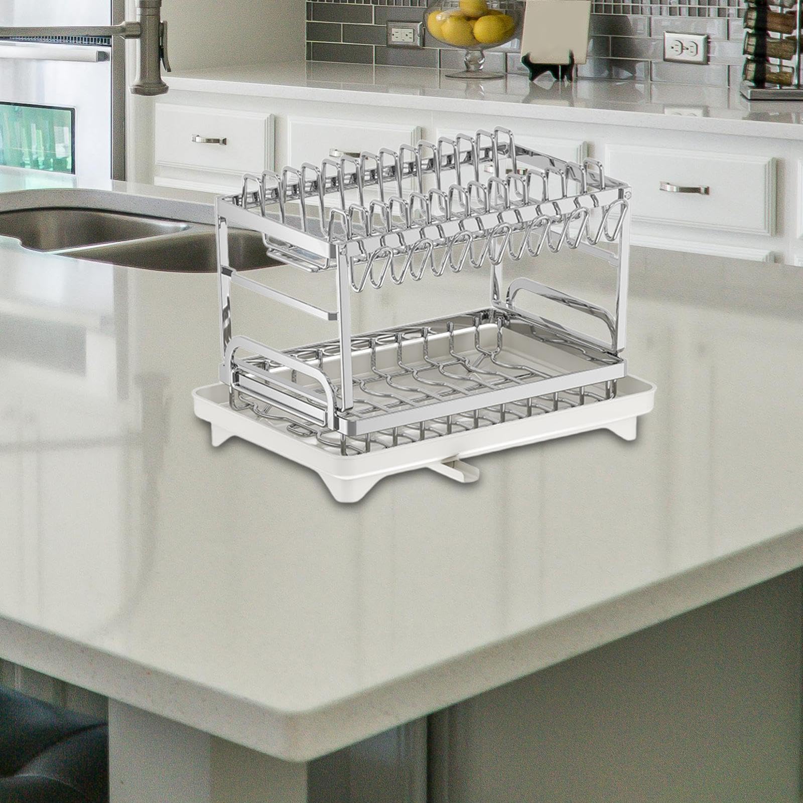 Escurridor de Platos Rejilla de Drenaje Organizador de Cocina Y Soporte para Tazones con Construcción Robusta de Acero Inoxidable Adecuado para Famil