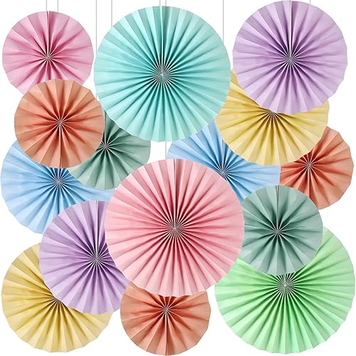 Weekgrat 18 abanicos de papel para colgar en colores pastel para decoración de cumpleaños de macarrón, abanicos de papel de arcoíris, guirnaldas de