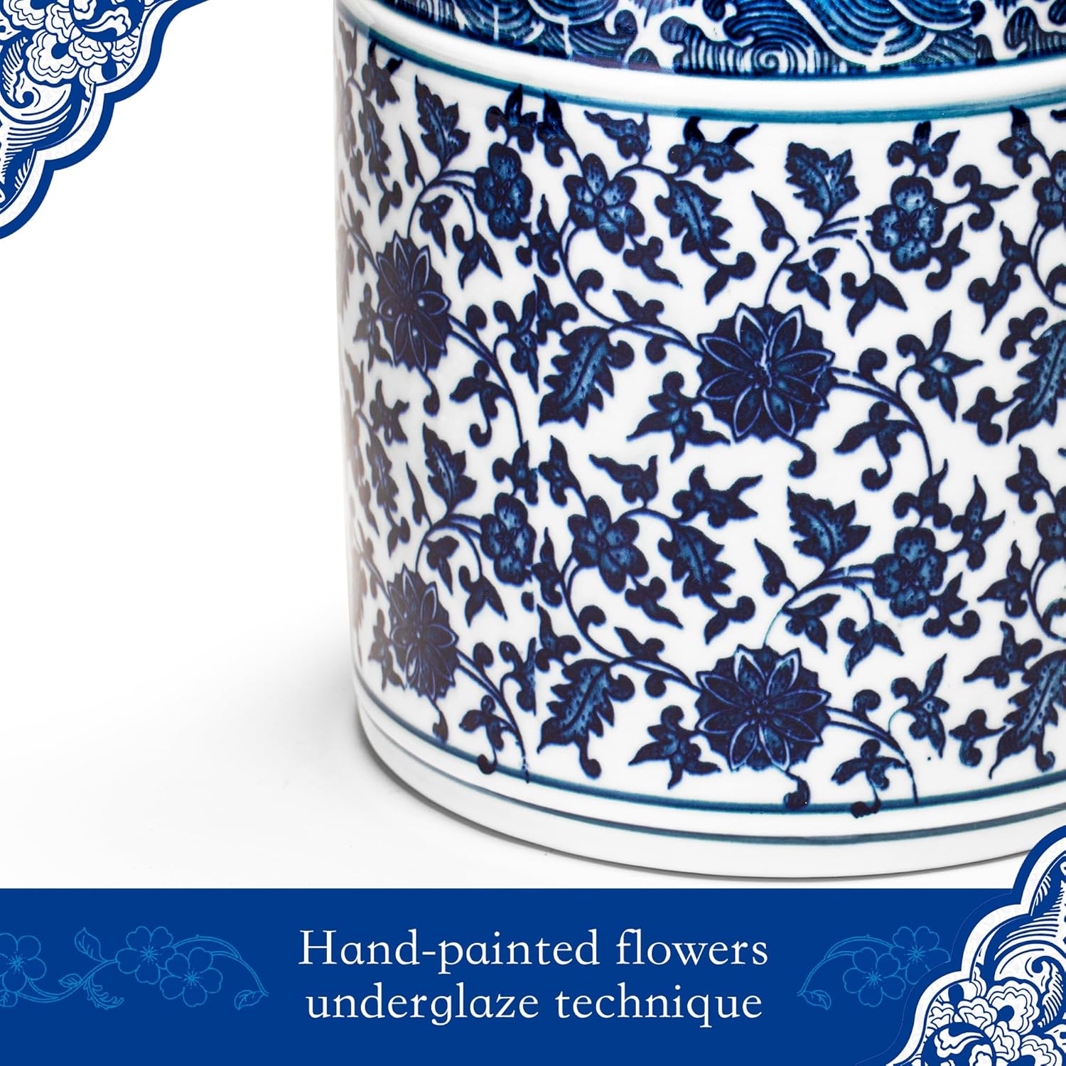 Utensil Holder, 6" Premium Ceramic Kitchen Utensil Rack for Countertop, Hand-painted blue and white porcelain made in Jingdezhen suitable for Vintage Farmhouse Kitchen Counter Decor