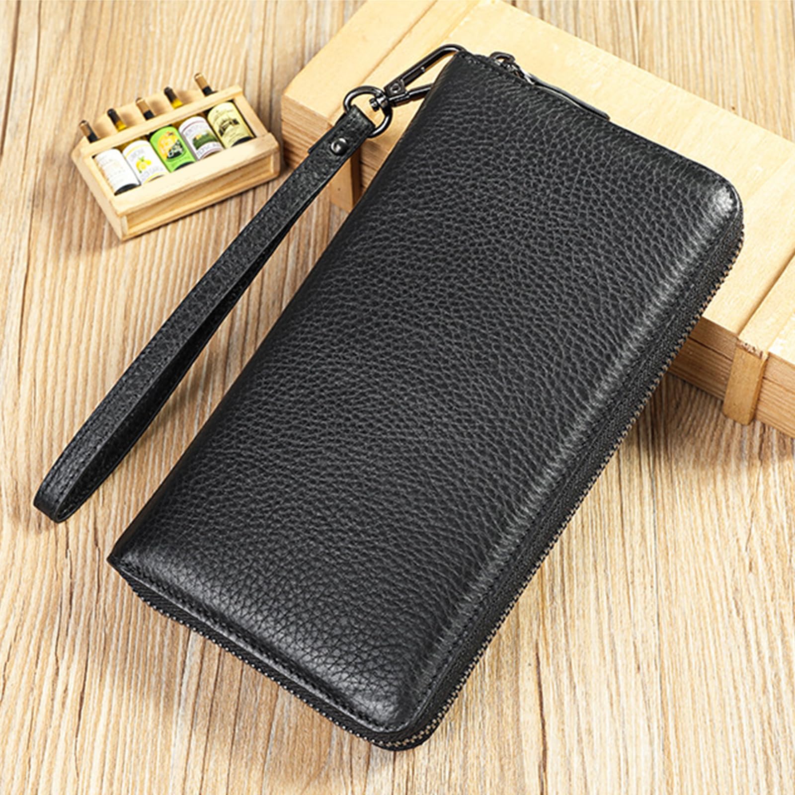 Cartera de piel de vacuno plegable delgada de gran capacidad con cremallera, regalos personalizados para papá y marido