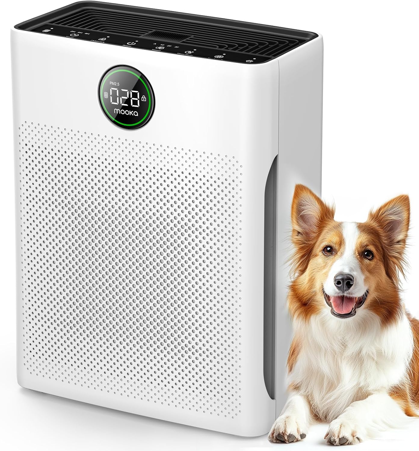 Luchtreinigers voor thuis Grote kamer tot 2200 m², Mooka luchtreiniger voor thuis Huisdieren met wasbaar filter, PM 2.5 Display Luchtkwaliteitssensor Luchtreiniger voor slaapkamer, slaapzaal, huisdieren, kantoor PR1 (wit)