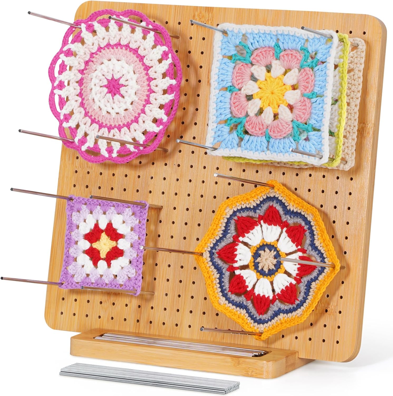 Lifewit 11.8" Crochet Blocking Board with 20 Pegs, Bamboo Granny Square Blocking Board for Knitting and Crochet Projects, Blocking Mats for Crocheting, Crocheting Accessories Gifts for Crocheters