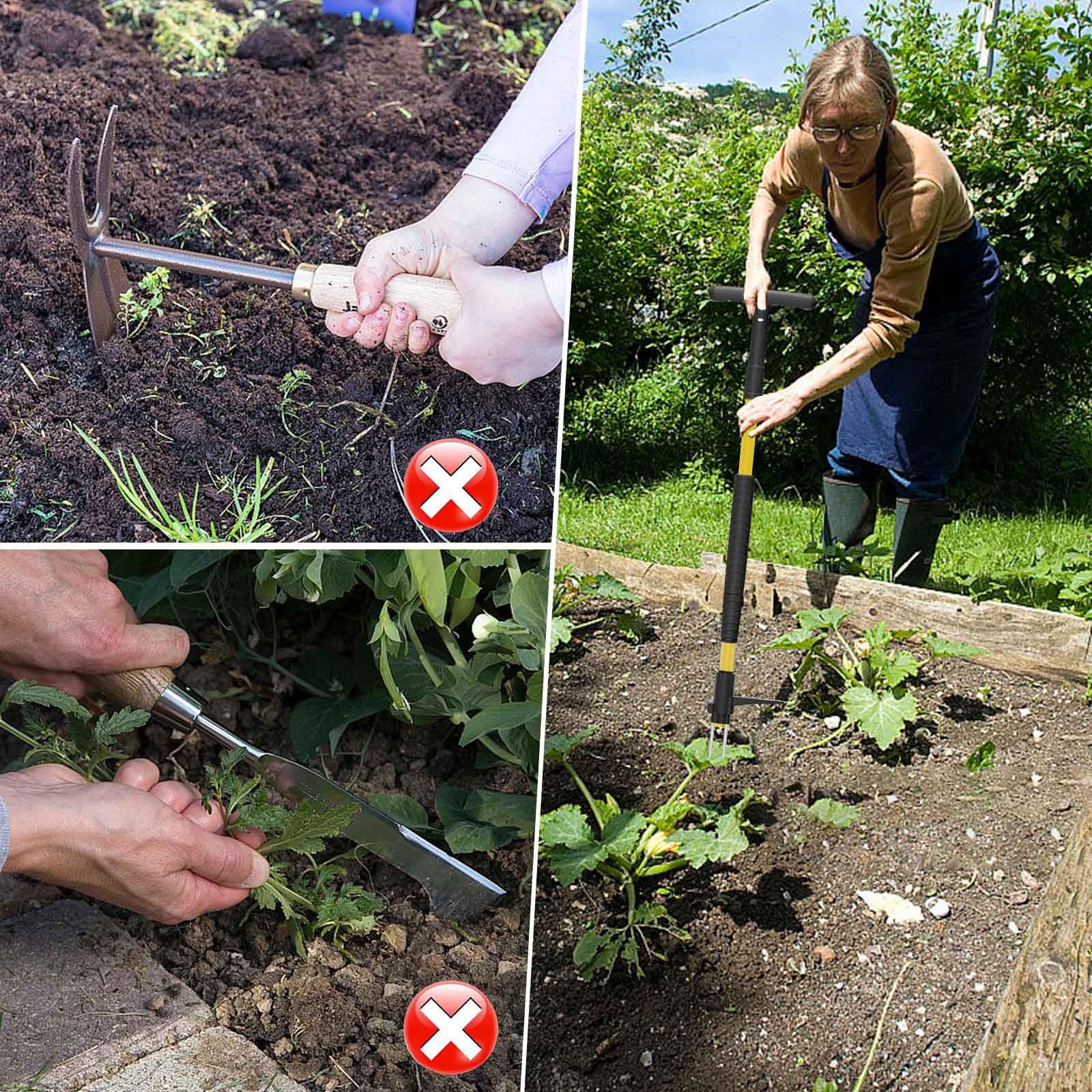 Abnehmbarer, aufrecht stehender Garten Unkrautjäter mit rotierenden Edelstahlkrallen zur Wurzelentfernung Ergonomisches Design Abnehmbarer Garten Unkrautjäter