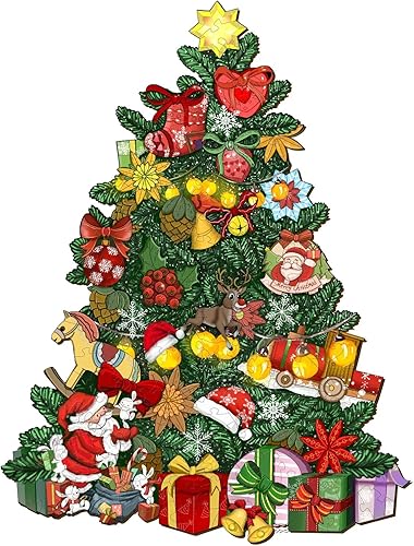 Miniatura 4 de Rompecabezas de madera para adultos y niños, tamaño XL, 680 piezas, 20 x 26.2 pulgadas, rompecabezas de Navidad de madera con árbol de Navidad,
