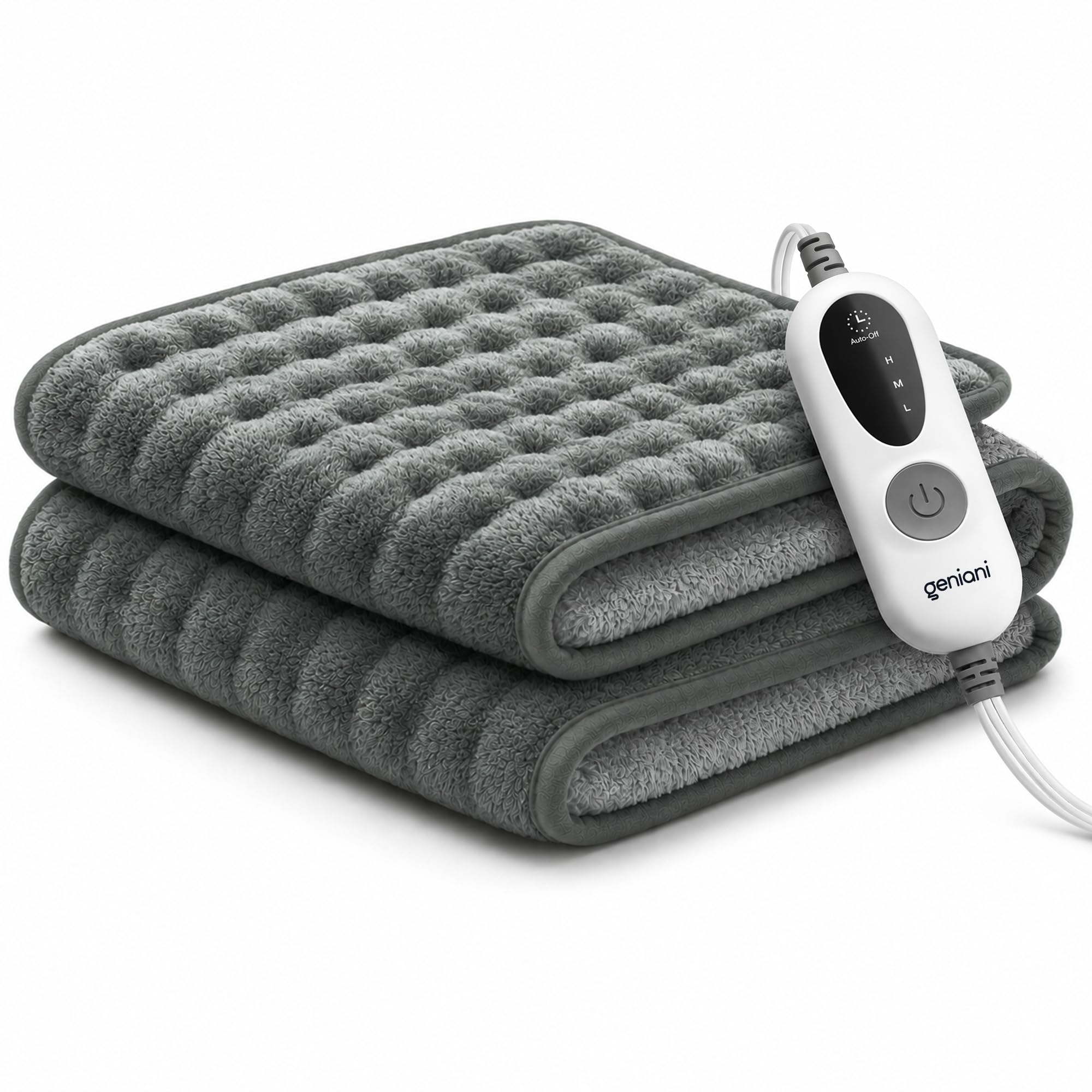 GENIANI Electric Heating Pad for Back Pain &amp; Cramps Relief, Electric Throw, Self Care Gifts for Women, Heating Pad for Neck &amp; Shoulder, Machine Washable Microplush, Auto Shut Off (12×24", Gray)