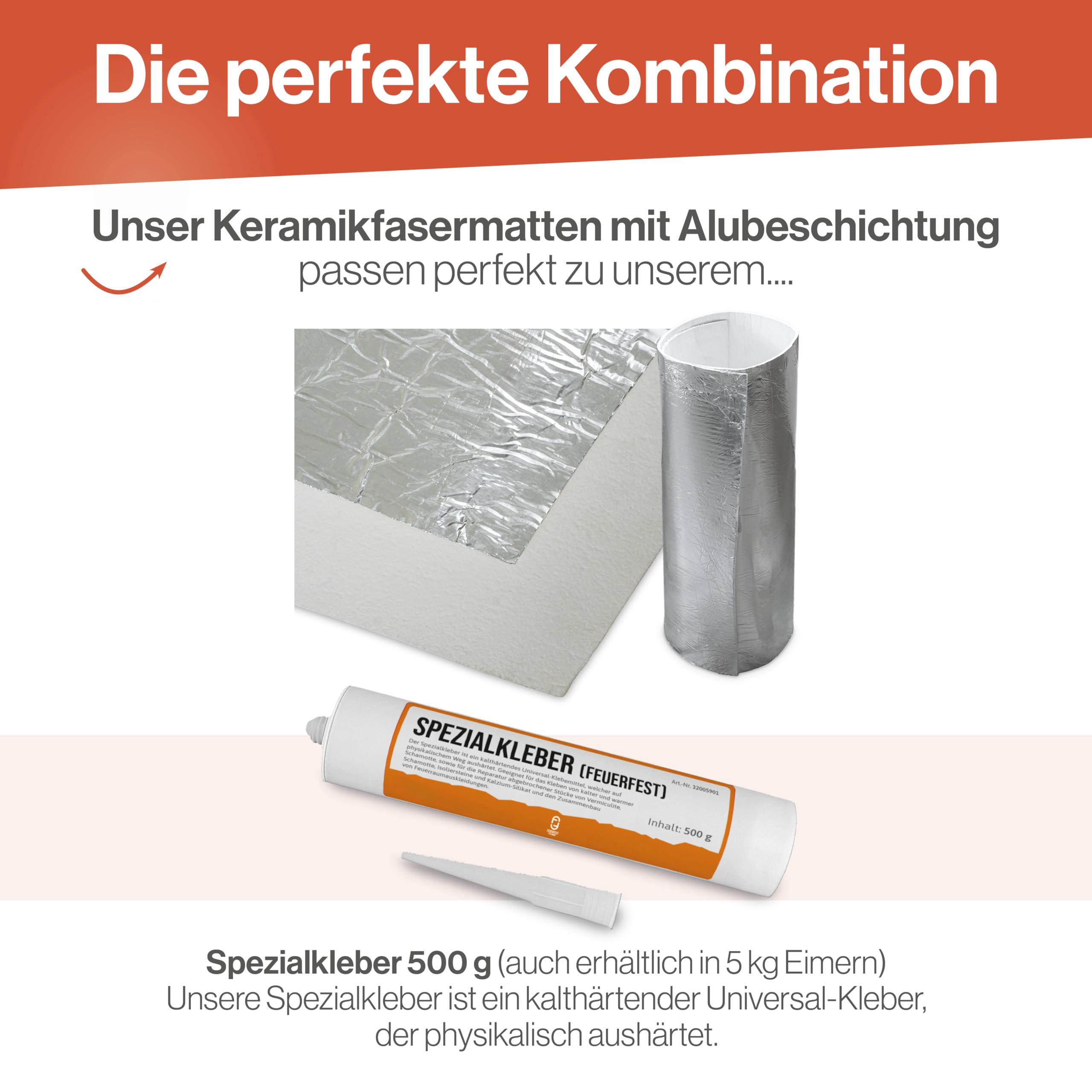 Feuerfest 123 - Keramikfasermatte Aluminium 600x250x5 mm, Aluminiumsilikat, hitzebeständig bis 1.260 °C, Material Dichte 200 KG/m³, Isolierung für Kamine und Öfen