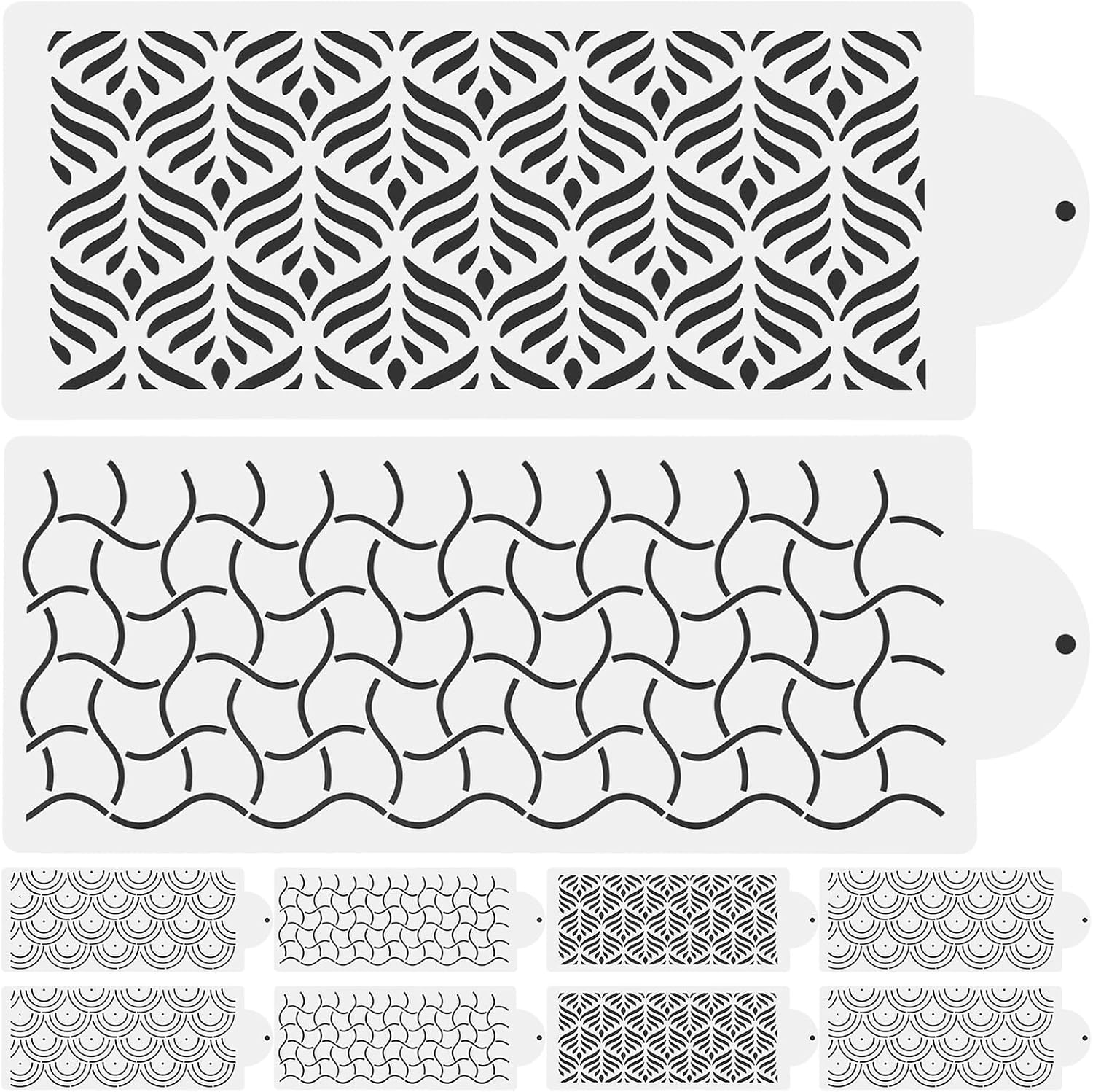 Alipis 12pcs Reusable Cake Decorating Stencils Set, Fondant Printing Molds Template for DIY Baking, Floral Wheat Pattern Cake Decorating Tool for Home and Party Use