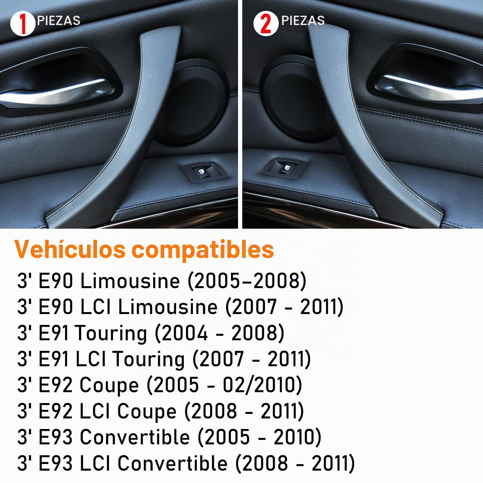 6 PCS Compatible con Tirador Puerta bmw Serie 3 E90/E91/E92/E93 2004–2011 Manija Puerta Izquierda + Maneta Puerta Derecha E90/E91/E92/E93 316i,320i,320d,323i,325i,328i,335i,335i (Negro)